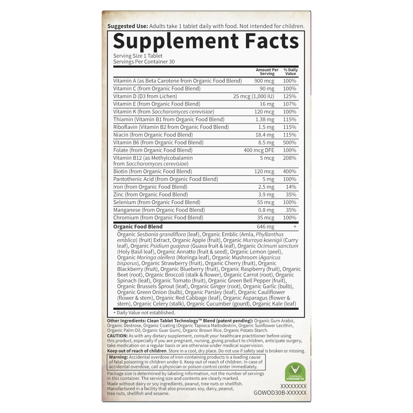 Logos de certificación Garden of Life Multivitamínico Mujer