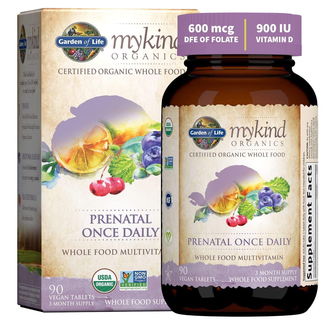 Tabletas diarias prenatales Garden of Life con ingredientes orgánicos naturales