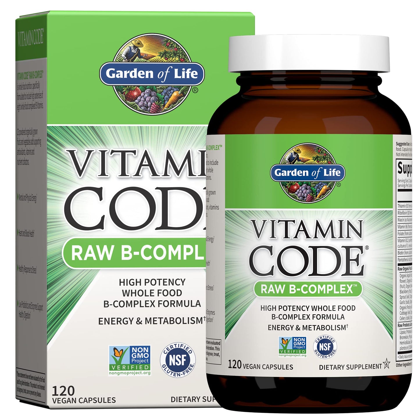 Garden of Life vitamina b complejo crudo 120 cápsulas veganas