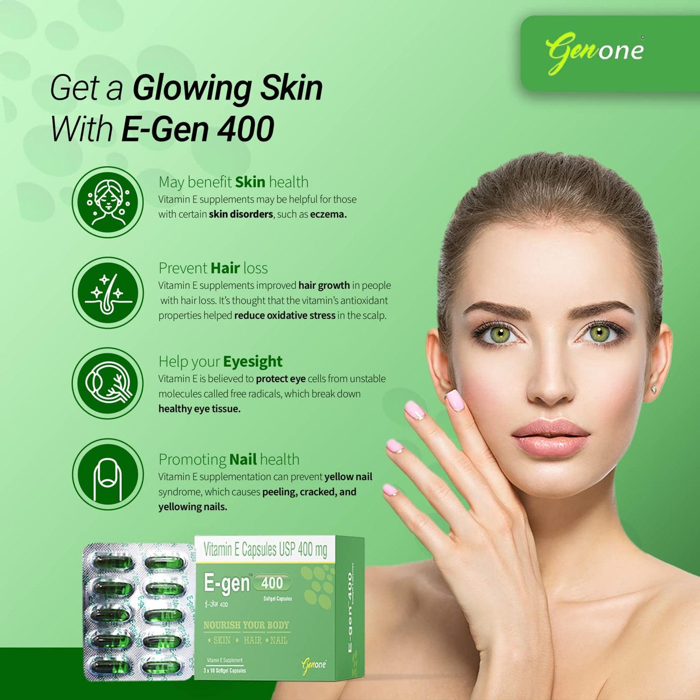 Genone E-gen cápsulas vitamina e natural cuidado piel cabello