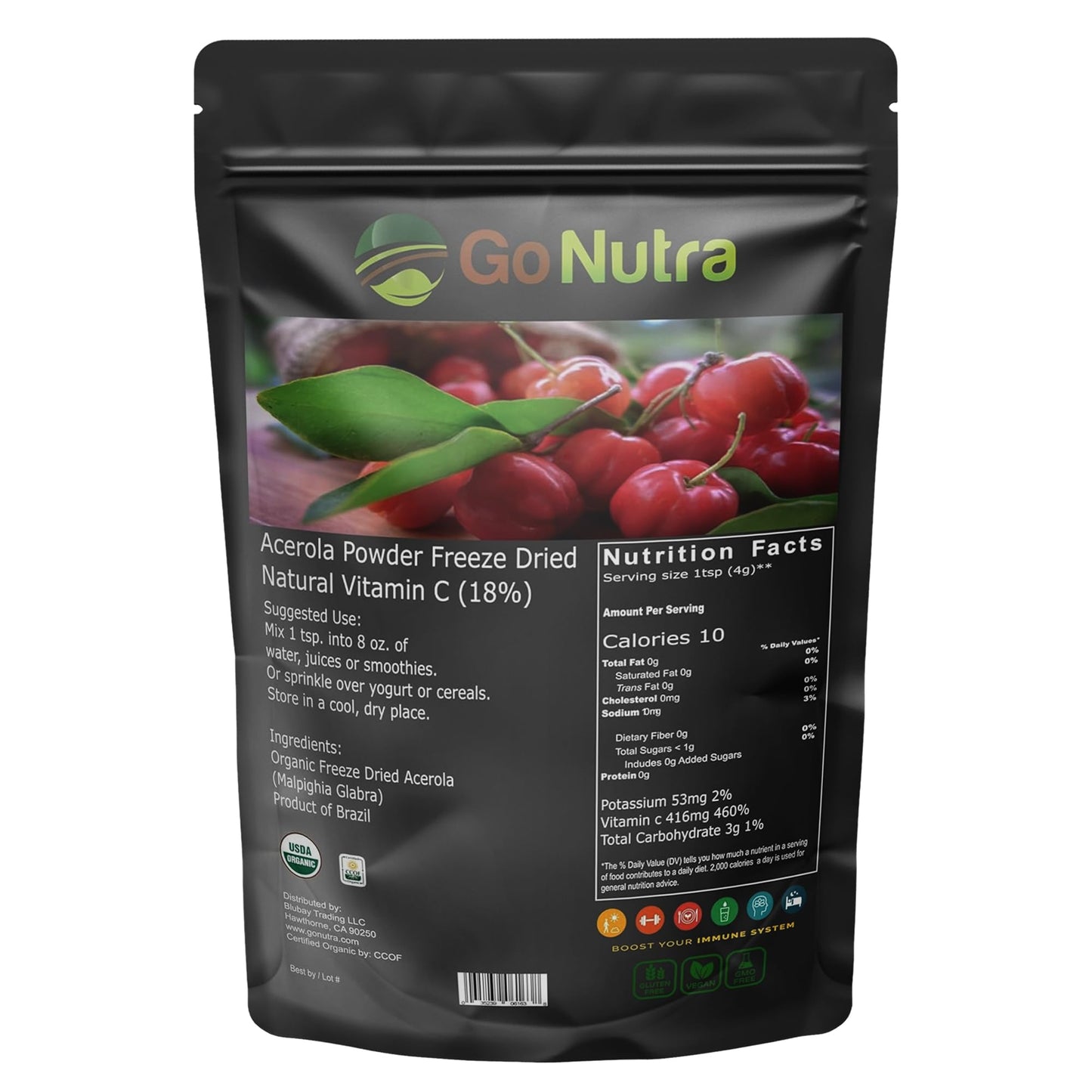 Go Nutra polvo acerola polvo natural vitamina C 8oz
