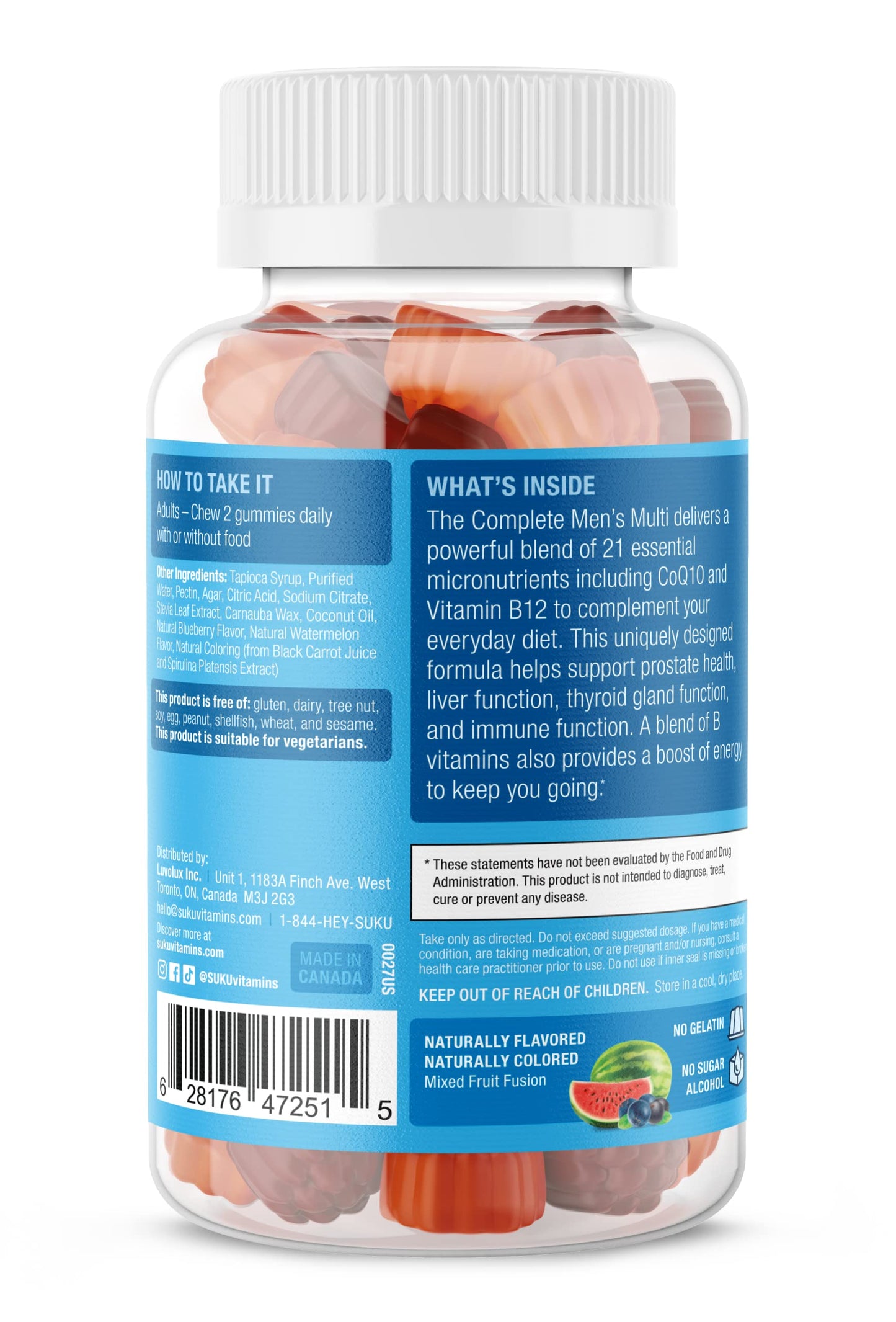 Multivitamínico masculino SUKU - Gomas fáciles de masticar.