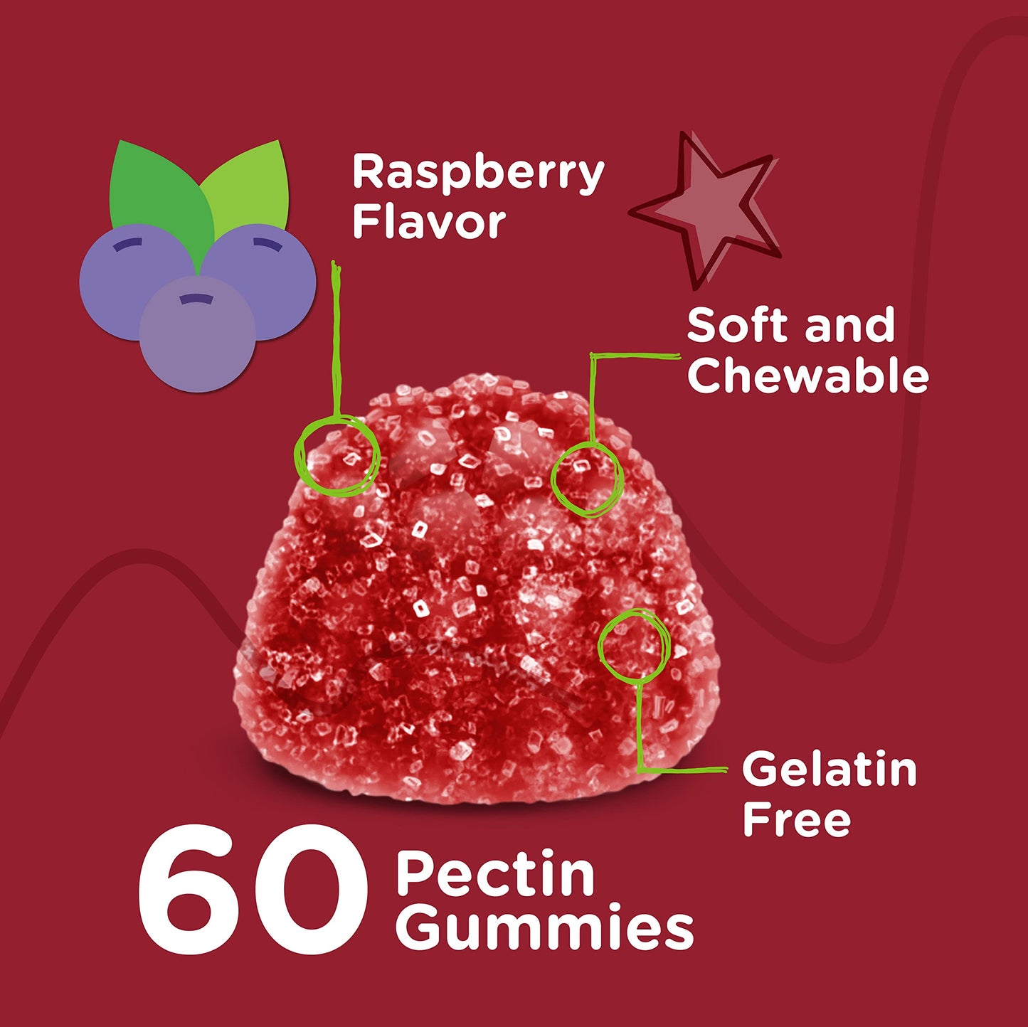 Gomina de vitamina B12 para niños color rojo frambuesa