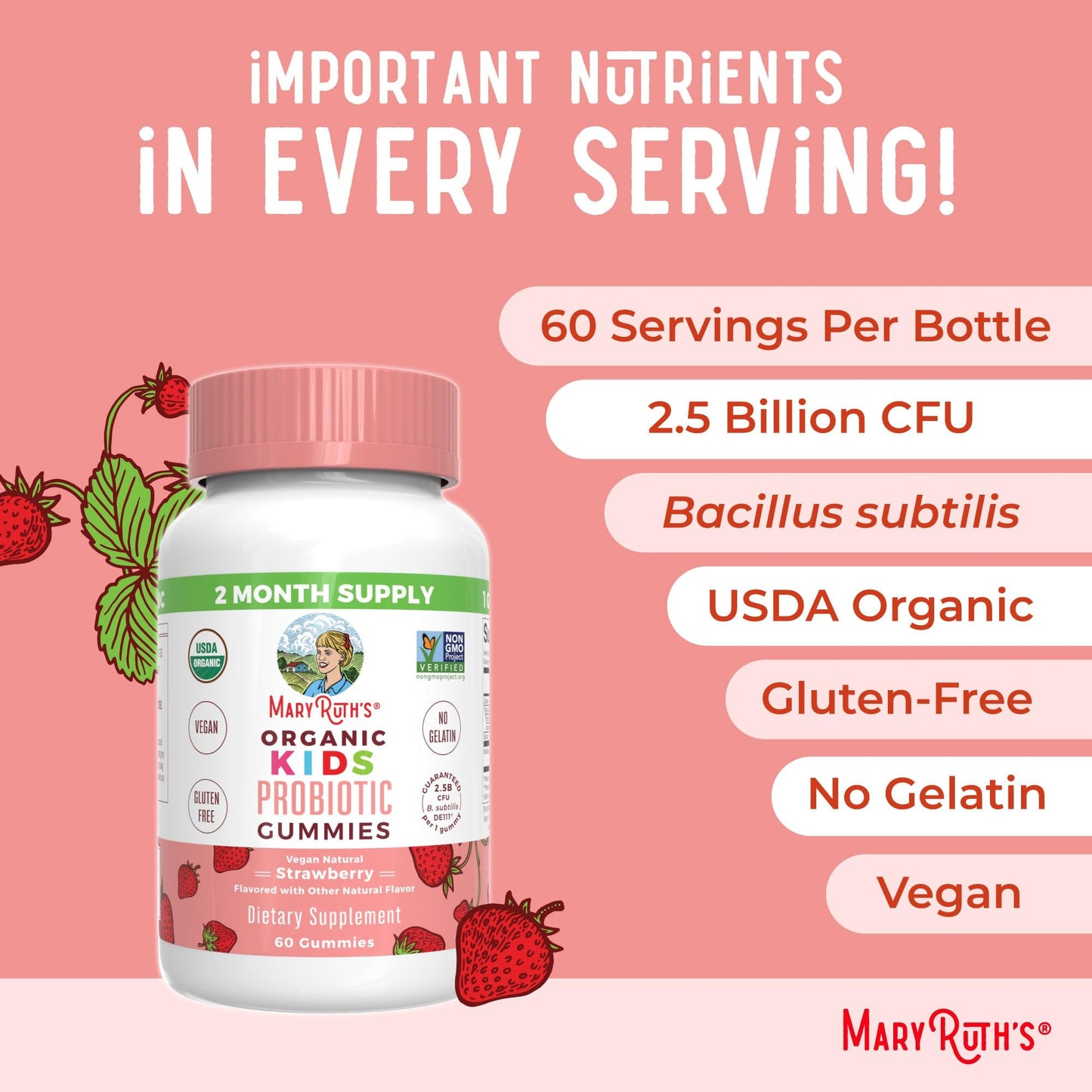 Gominolas MaryRuth sabores fresa, papaya, super punch para niños