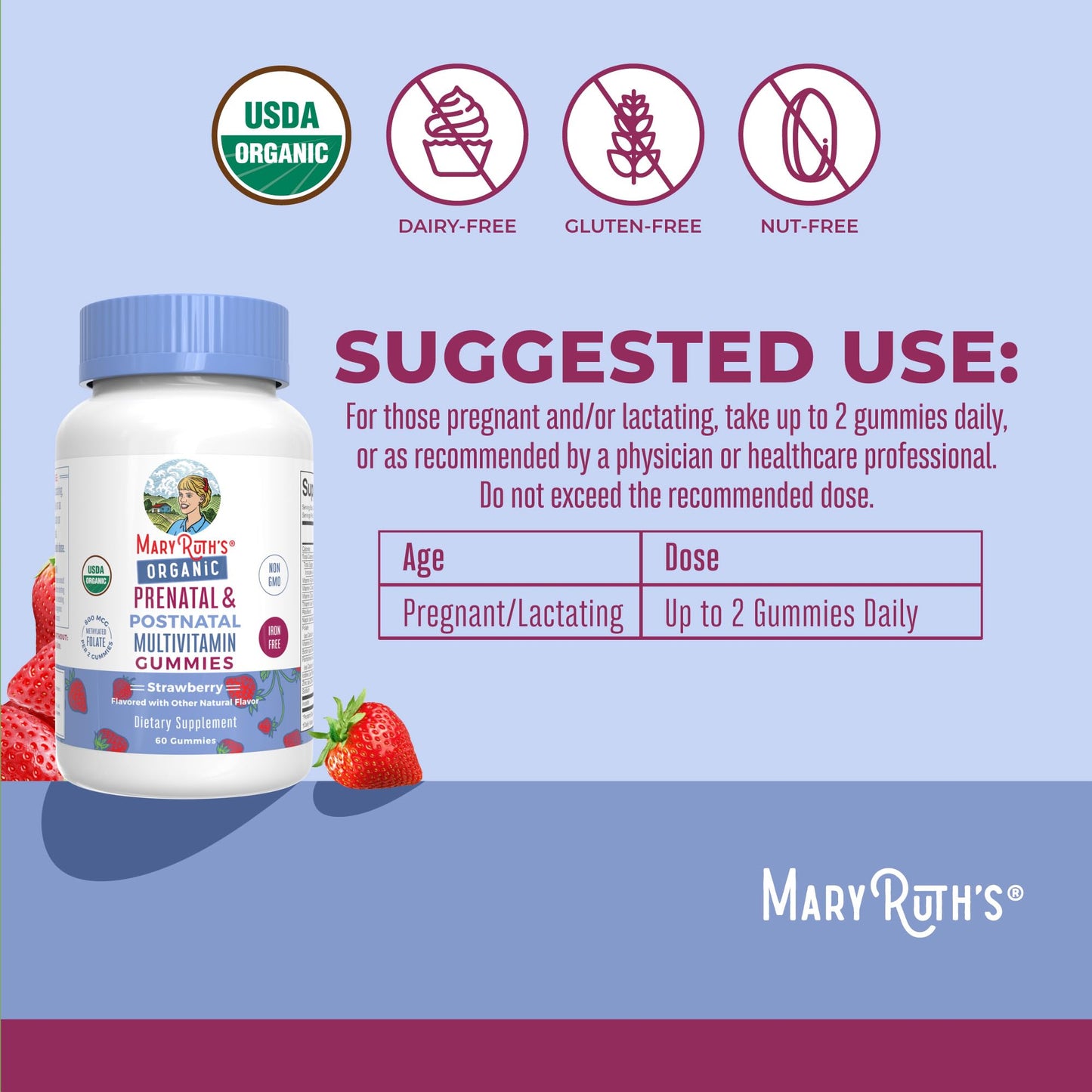 Gominolas orgánicas MaryRuth para salud prenatal y postnatal de mujeres