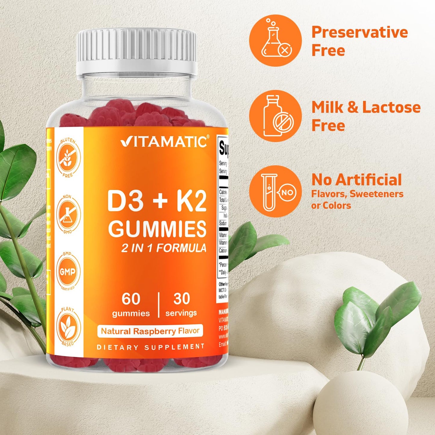 Gominolas de vitamina d3 y k2 Vitamatic sabor frambuesa natural