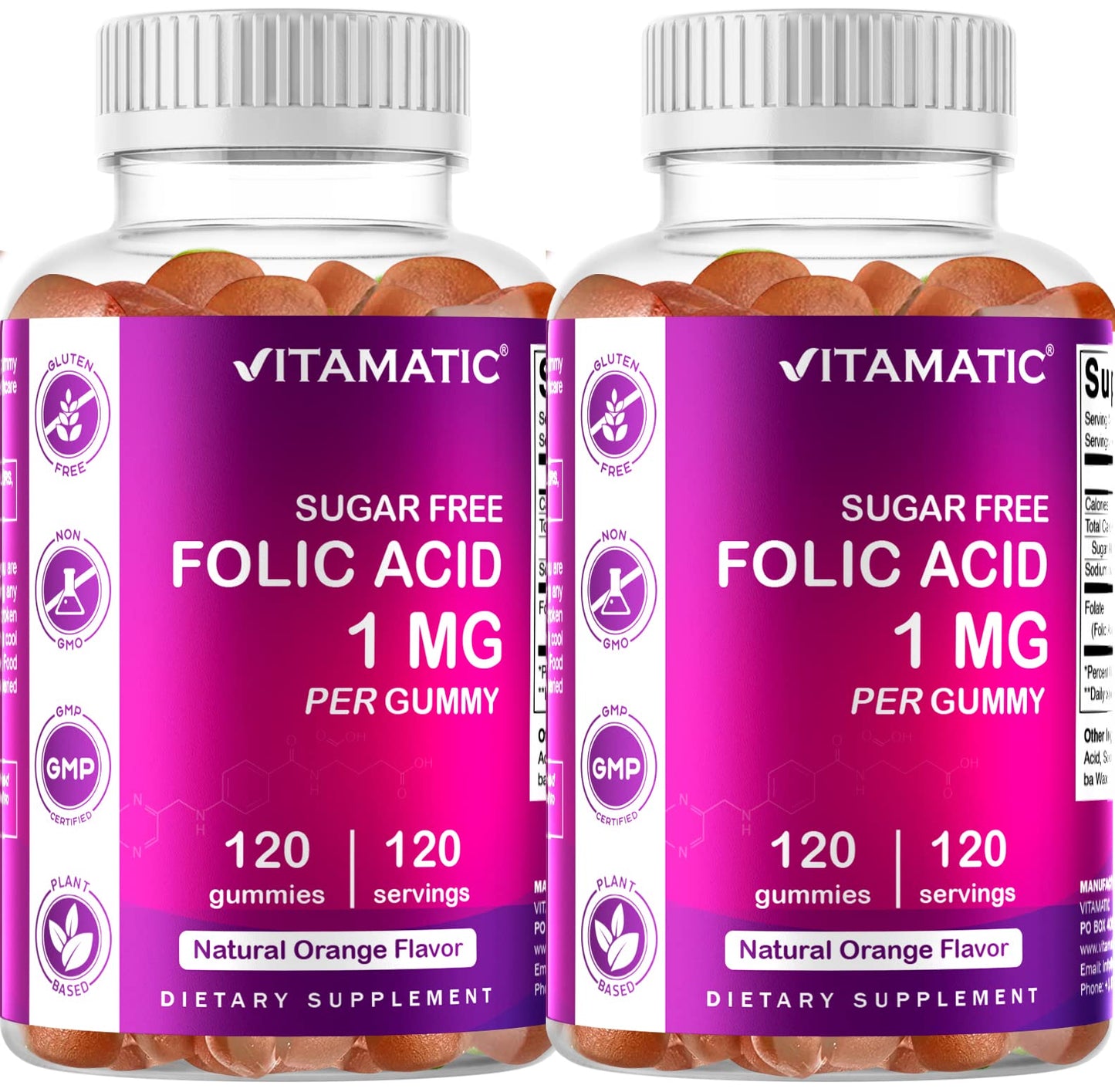 Gomitas ácido fólico Vitamatic 1000 mcg botella frontal