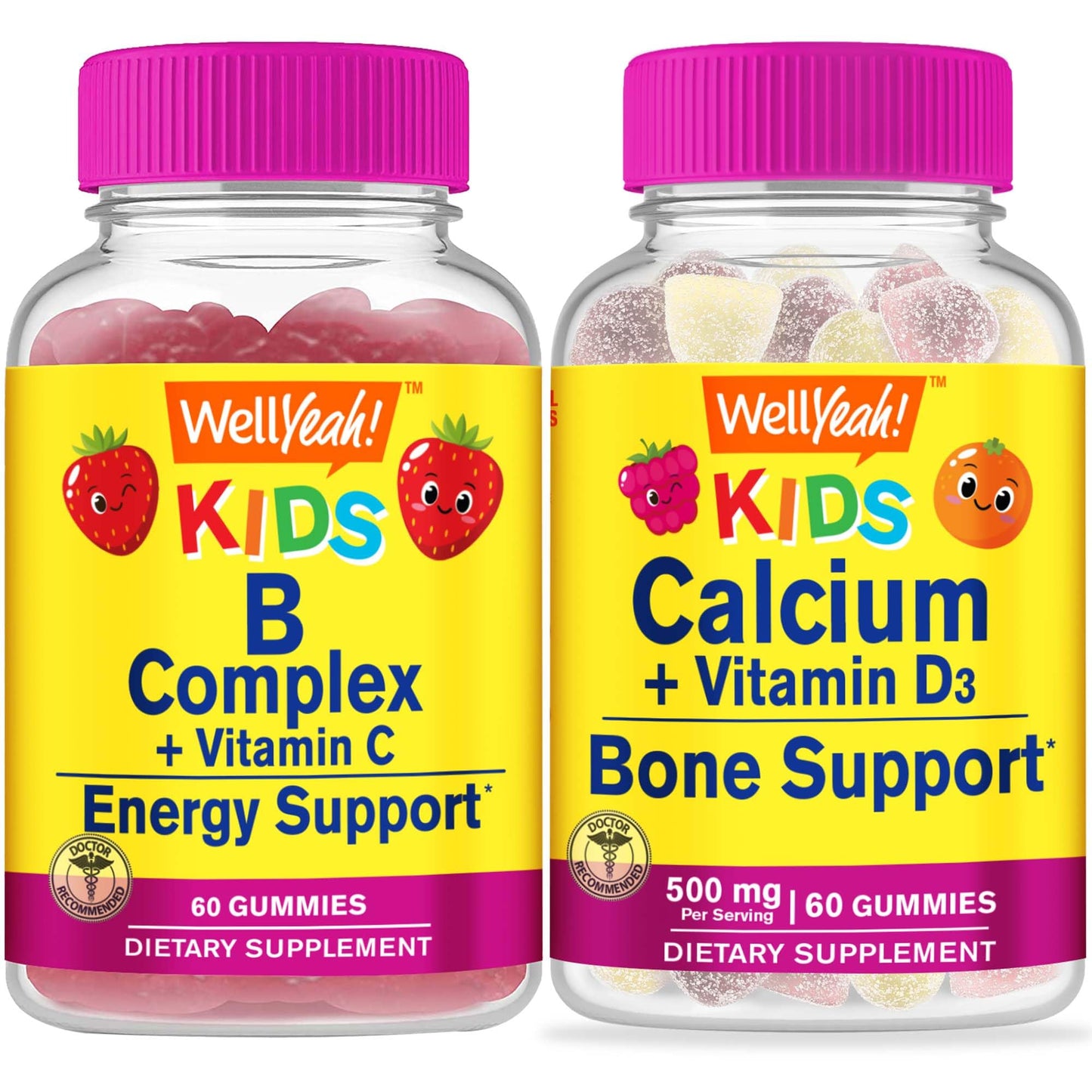Frasco de gominolas de vitaminas de colores para niños