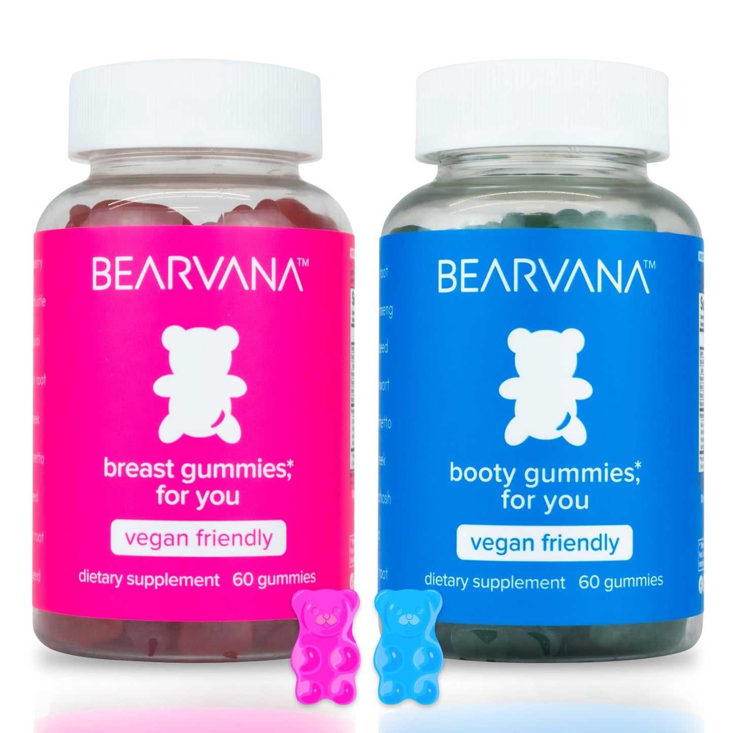 Gomitas Bearvana rosa y azul para busto y glúteos de 120 unidades