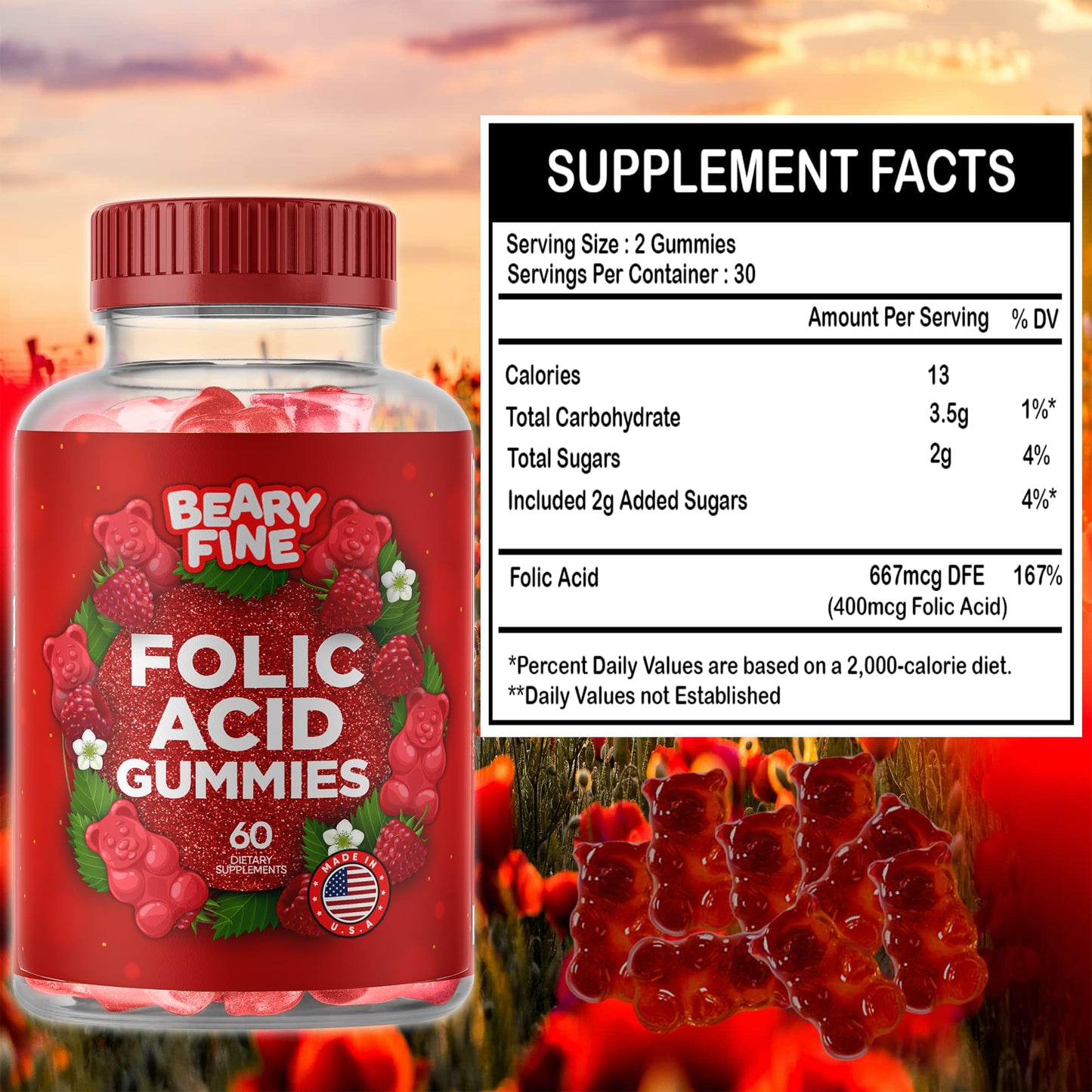Gomitas Beary Fine suplemento prenatal rojo 60 gomitas
