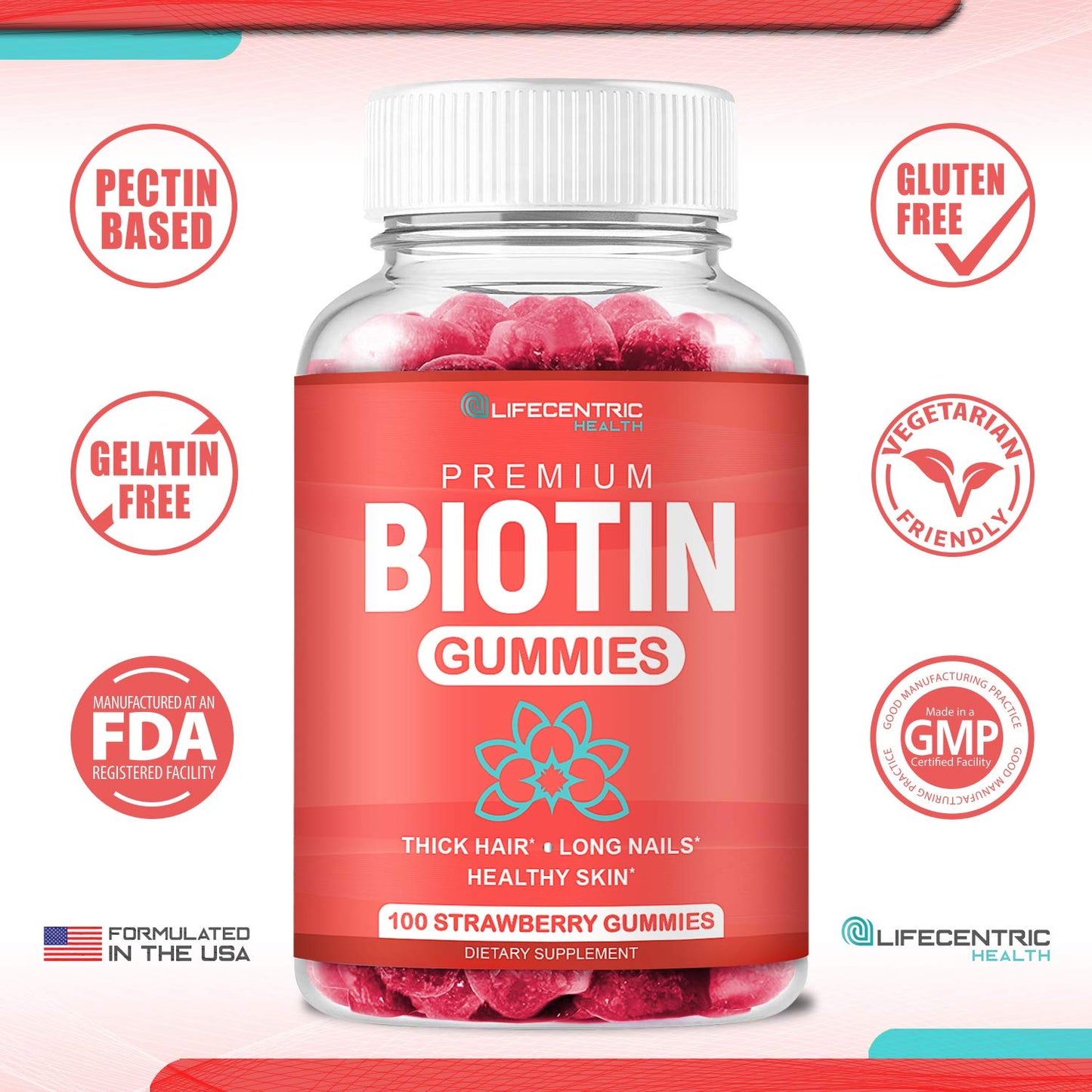 Gomitas de biotina certificadas kosher hechas en USA