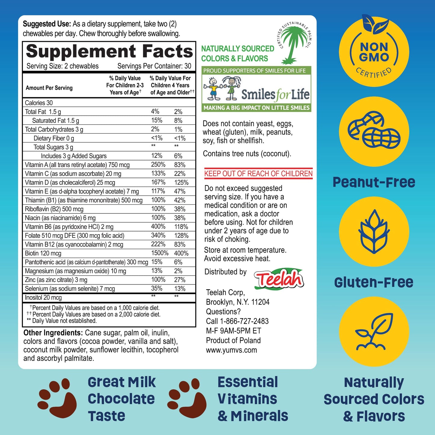 Gomitas sabor chocolate YUM-V multivitamínicas para niños saludables