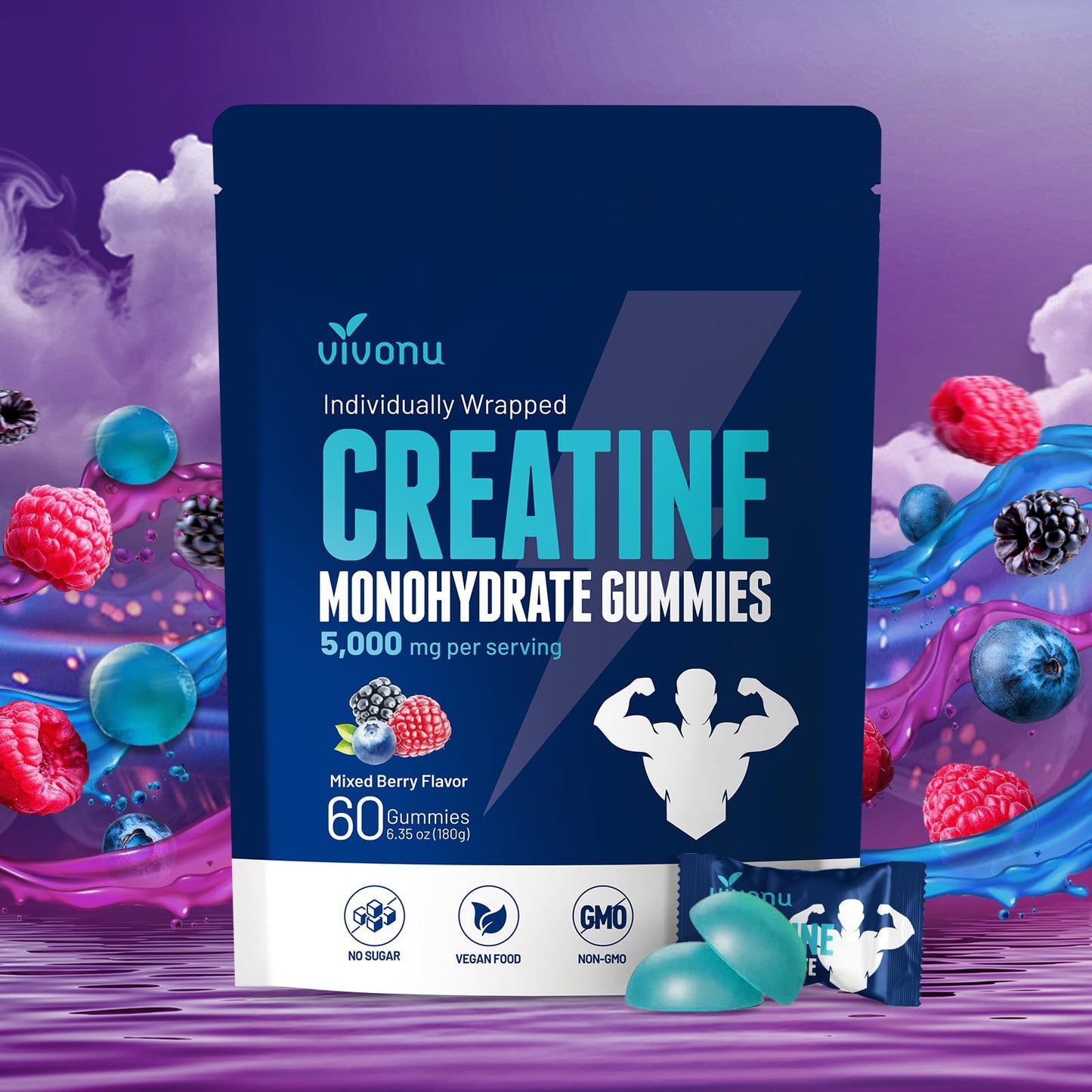 Gomitas creatina VivoNu paquete deportivo sabor bayas
