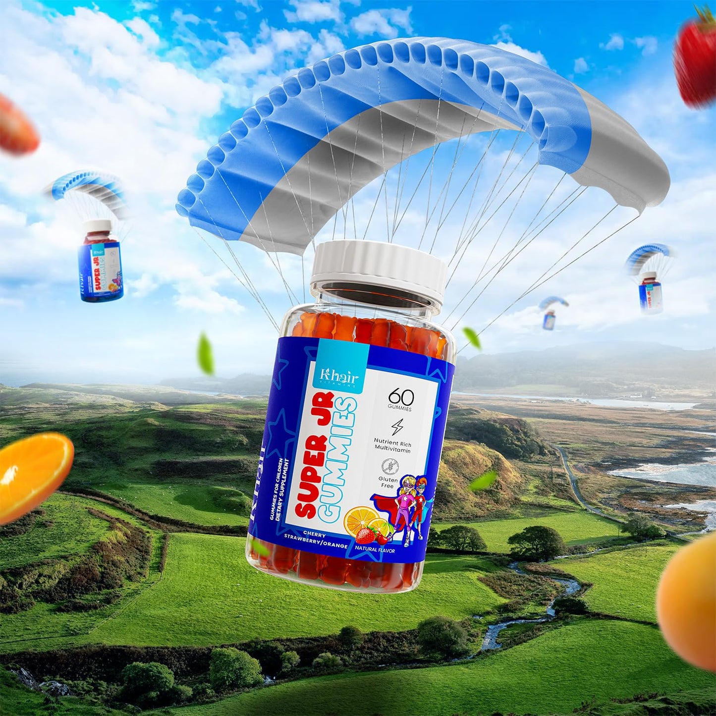 gomitas multivitamínicas Khair flotando en el aire