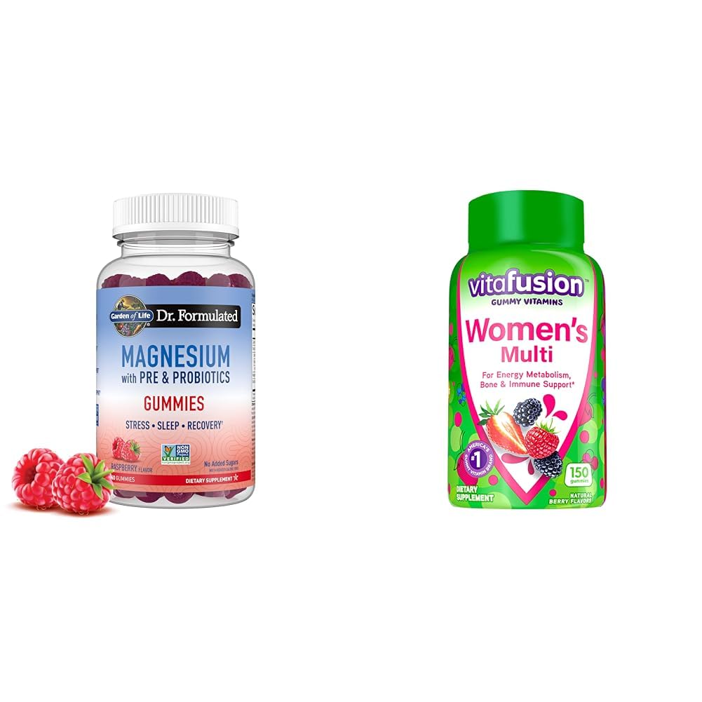 paquete de gomitas de magnesio Garden of Life y Vitafusion multivitaminas
