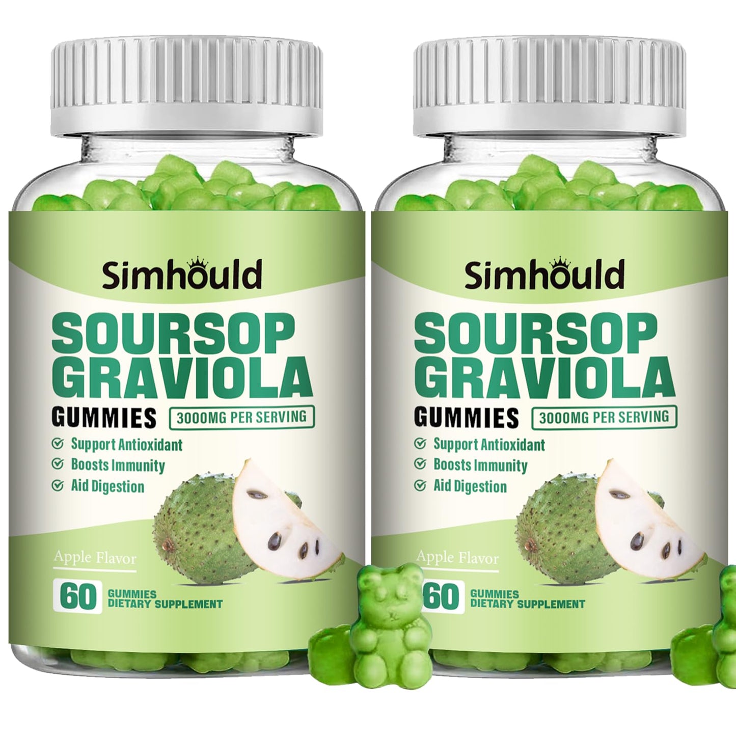 Frasco de gomitas de guanábana graviola de alta resistencia.