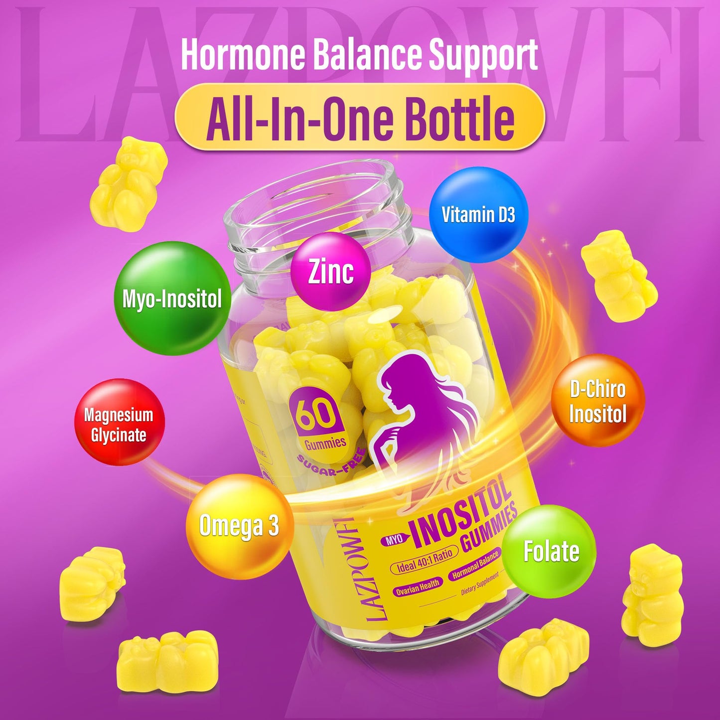 Gomitas inositol Lazpowfi con magnesio, omega 3 y folato