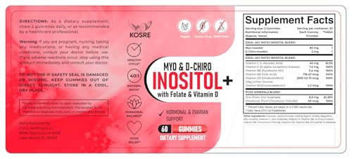 Gomitas KOSRE vitamina D3 y folato para soporte hormonal mujer