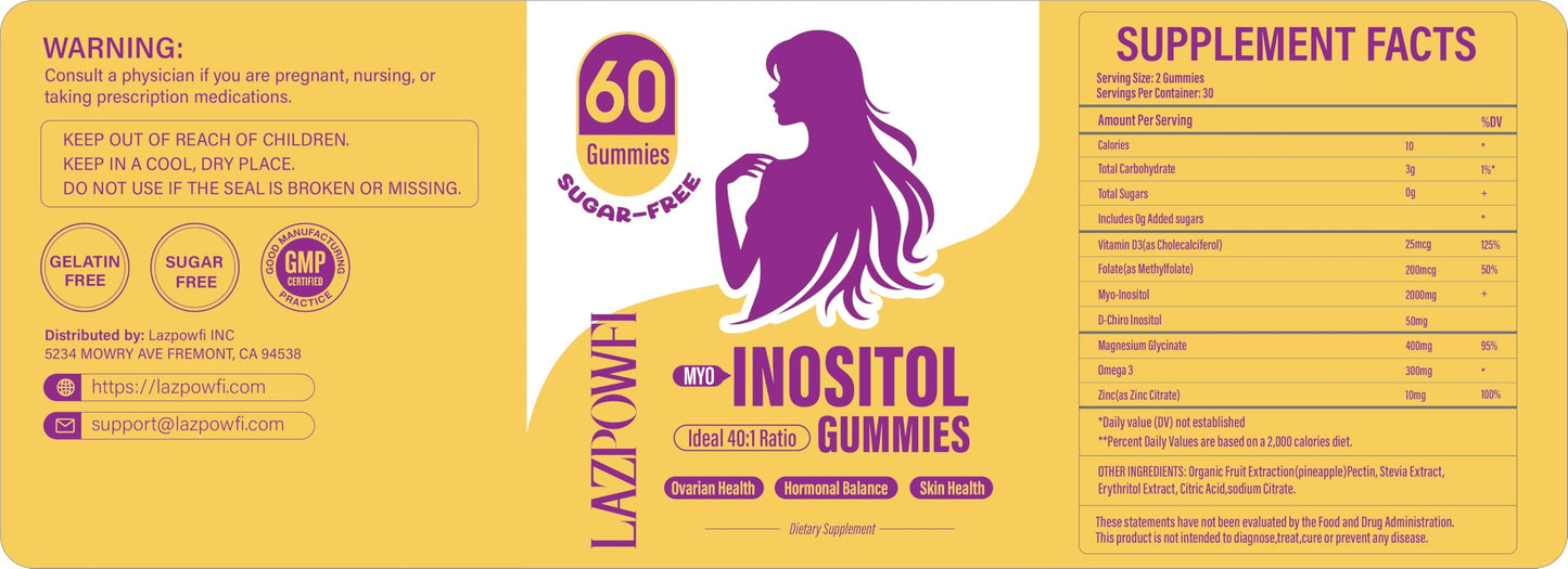 Gomitas Lazpowfi mio inositol para salud de la mujer 30 días