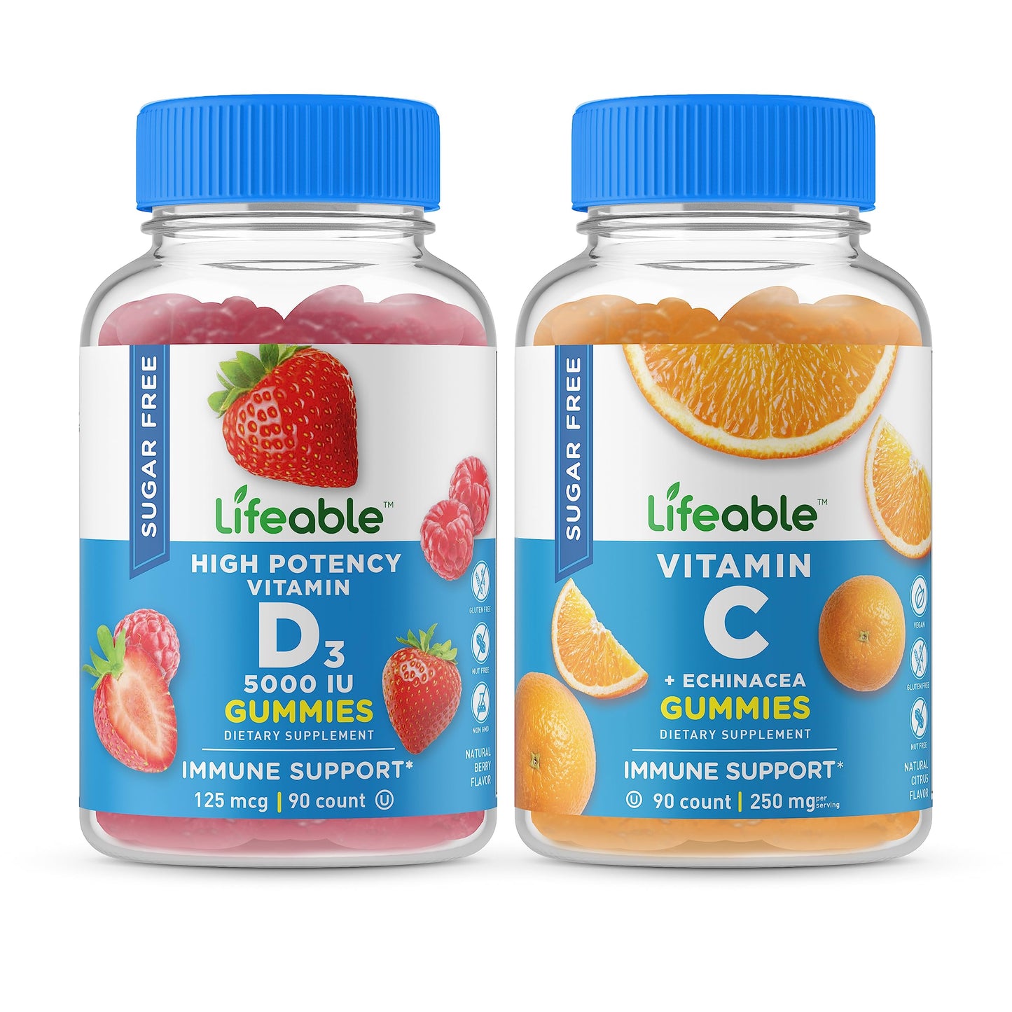 Botella gomitas Lifeable sin azúcar vitamina D 5000 IU y vitamina C