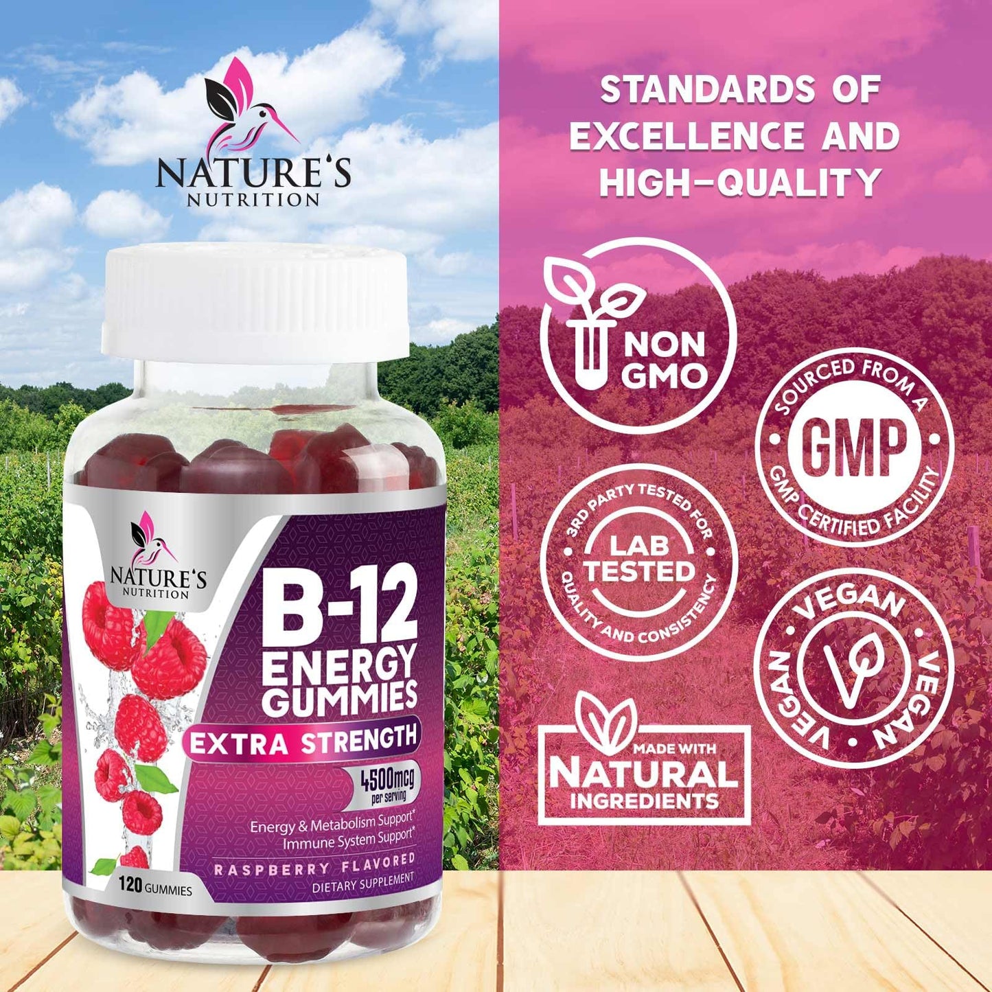 Gomitas masticables Vitamin B12 Nature's Nutrition para energía