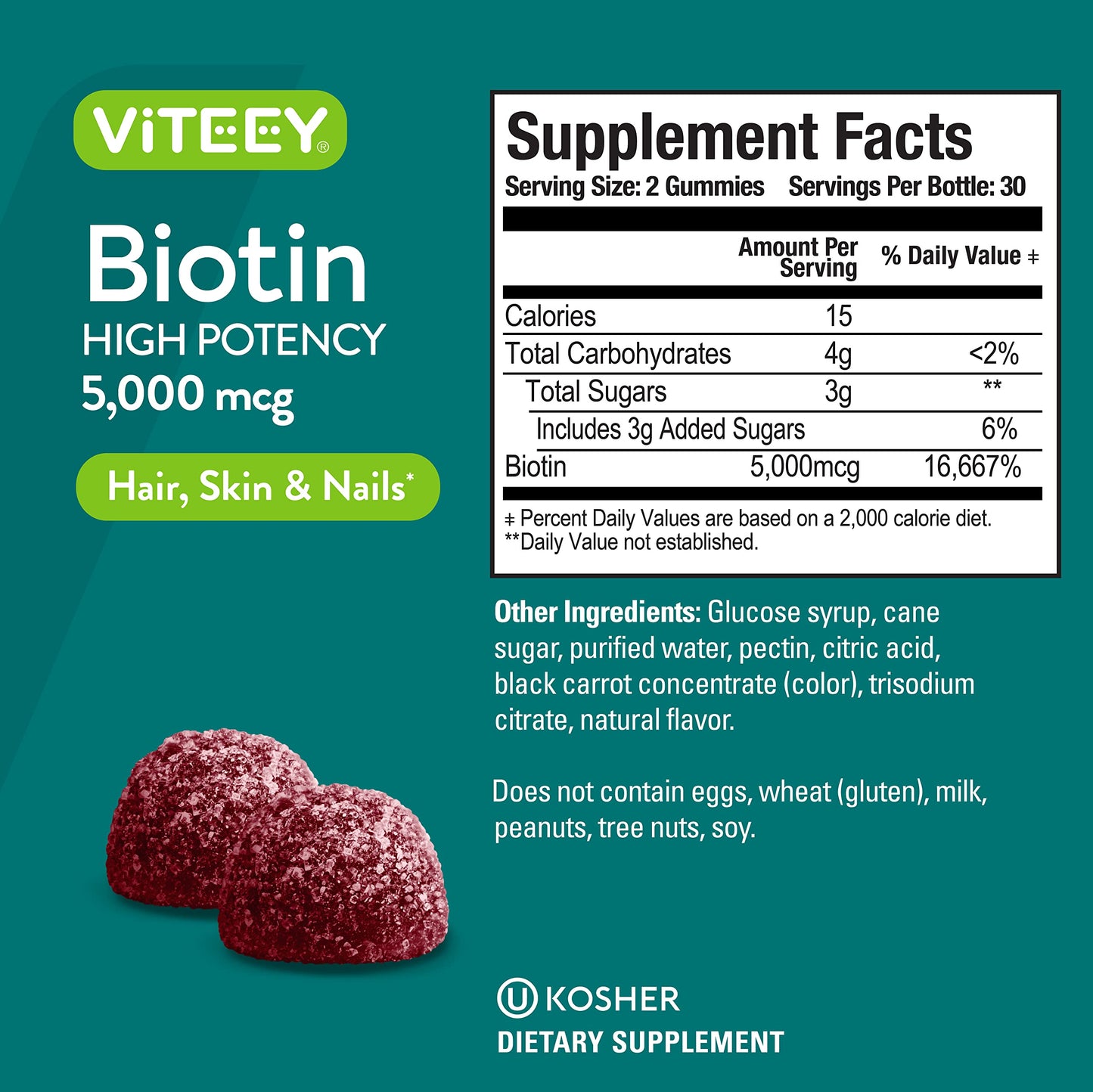 Gomitas masticables Viteey biotina para piel y uñas saludables