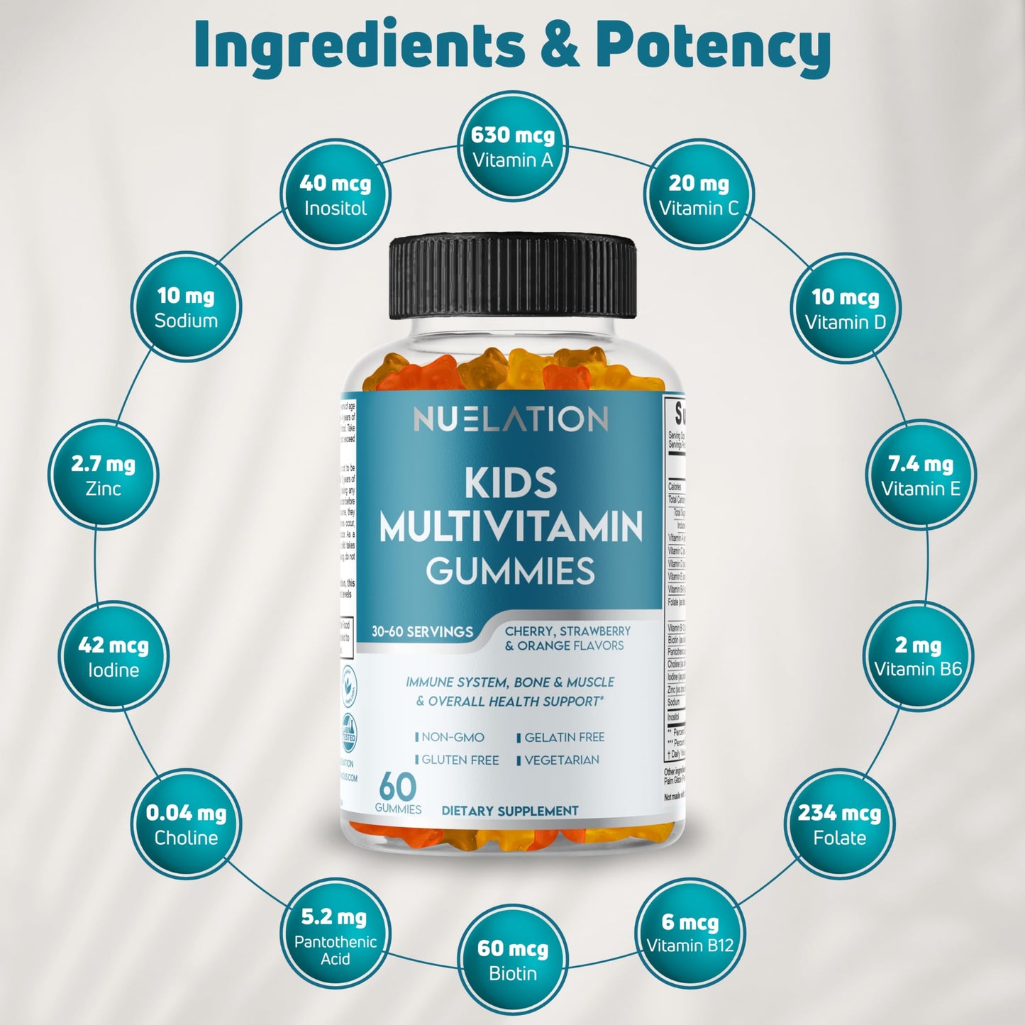 Gomitas multivitamínicas diarias para niños NUELATION sabor frutas