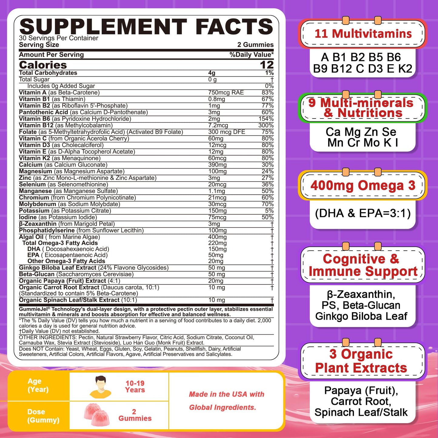 Gomitas de multivitaminas metiladas para salud femenina