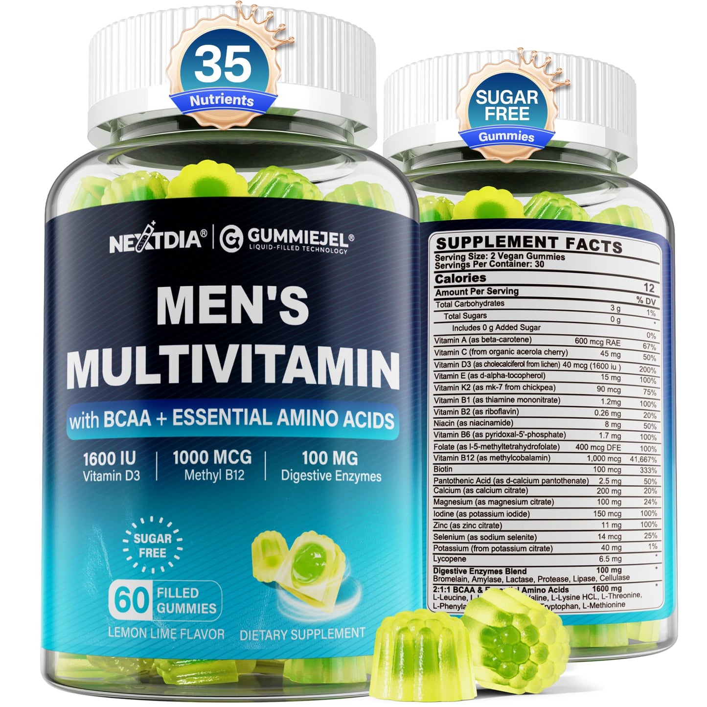 Botellas de gomitas multivitamínicas para hombres con vitaminas esenciales, 60 unidades.