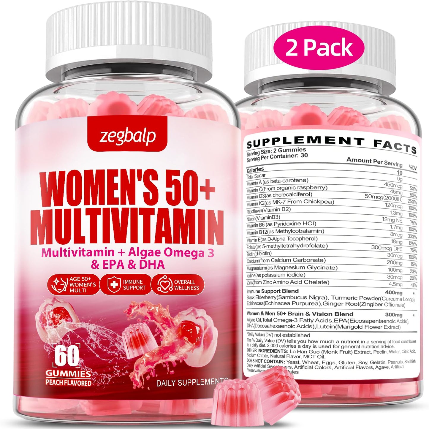 Gomitas multivitamínicas sin azúcar para mujeres de 50 años o más