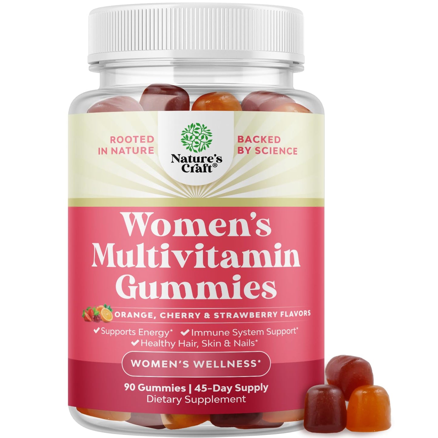 frasco de gomitas multivitamínicas para mujeres