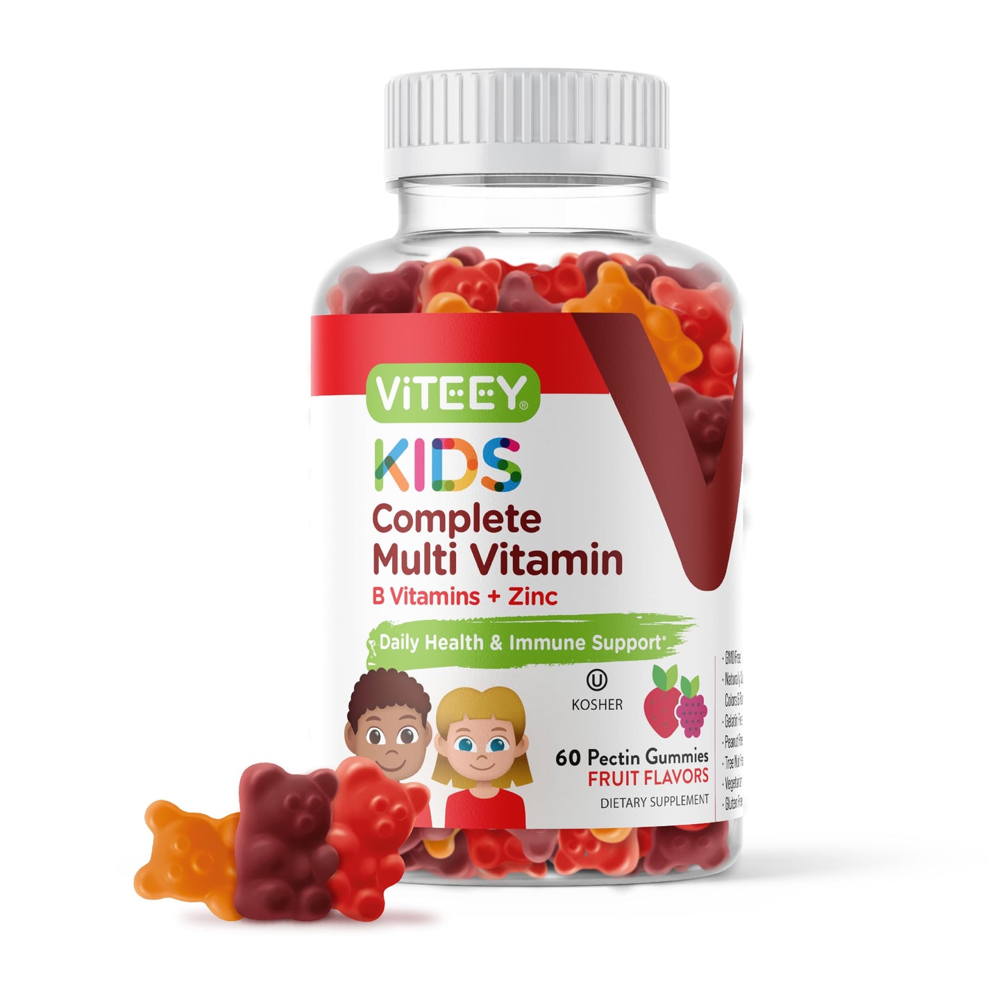 Gomitas multivitamínicas para niños Viteey en botella.