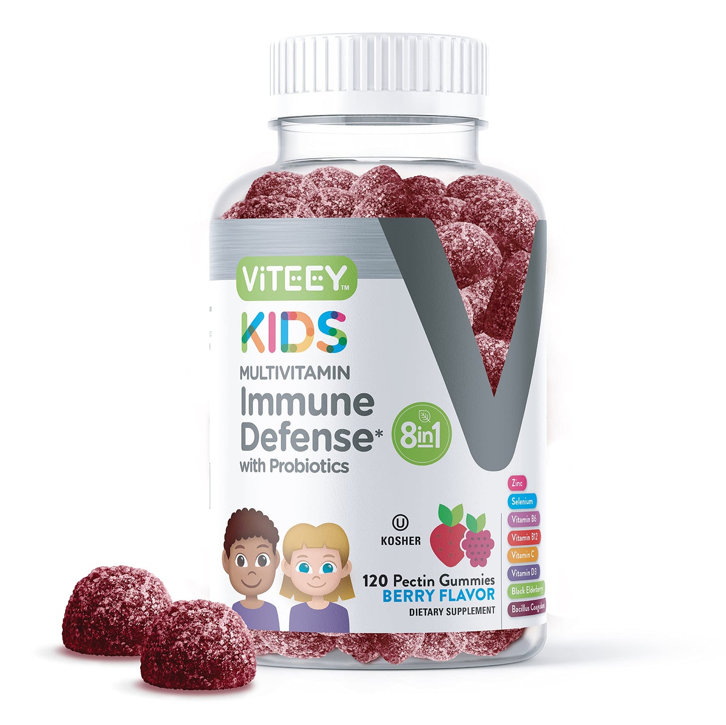 Gomitas multivitamínicas para niños Viteey con probióticos 8 en 1 en sabor bayas