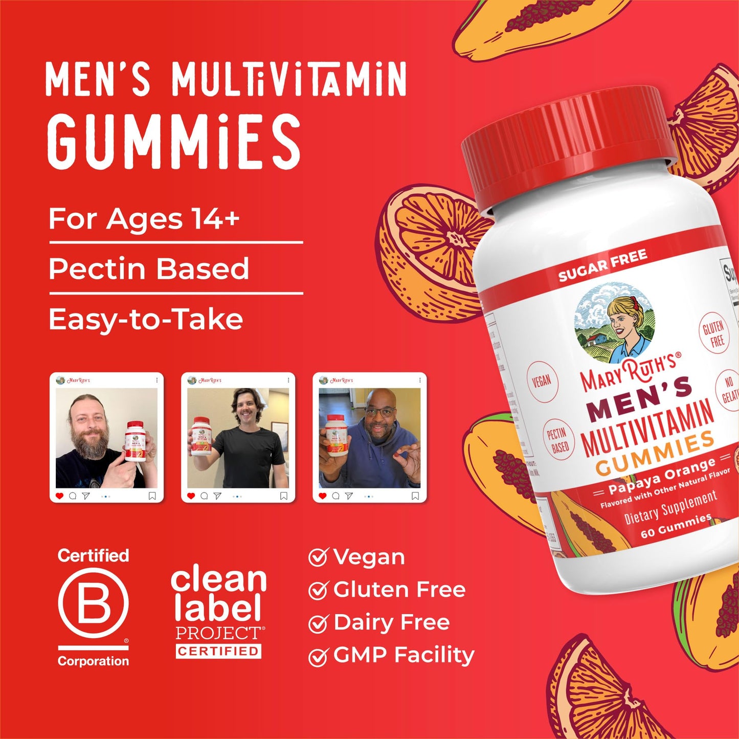 Gomitas multivitamínicas sin gelatina para hombres, certificadas y veganas.