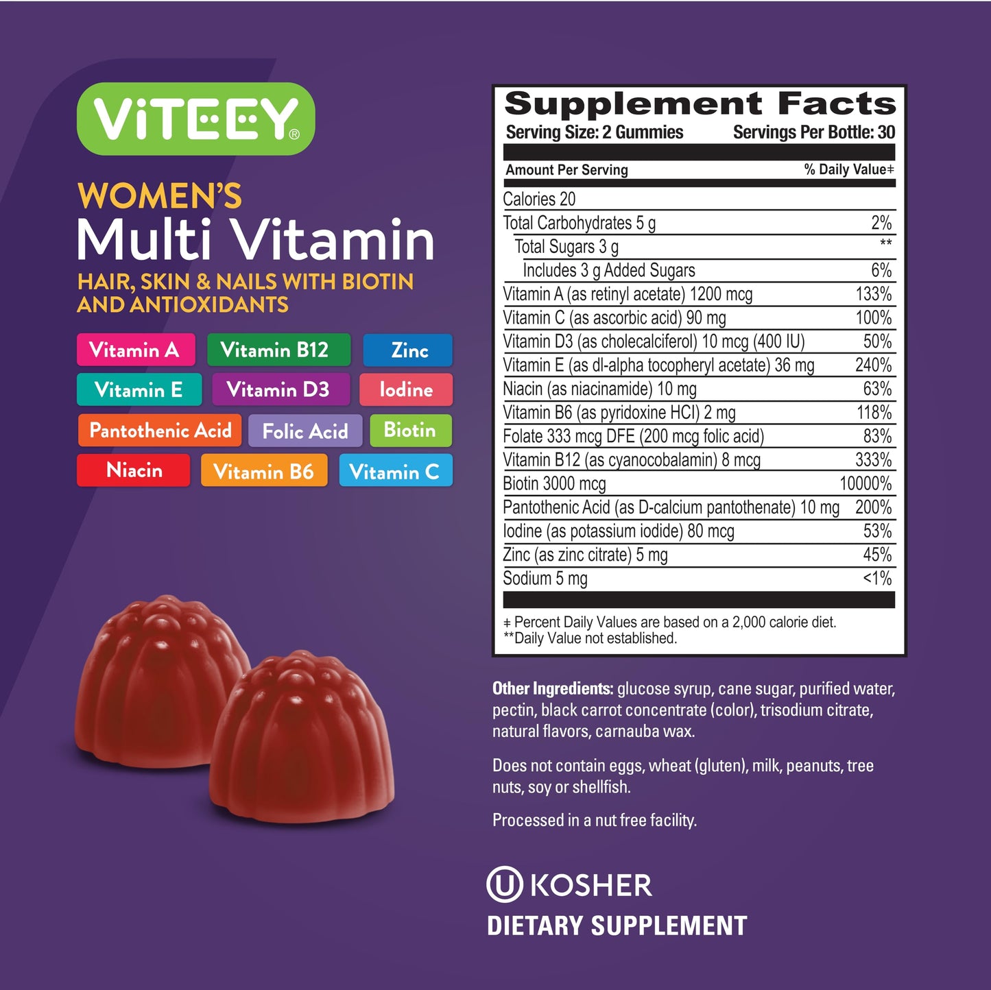 Gomitas multivitamínicas Viteey libres de gluten y sin OGM