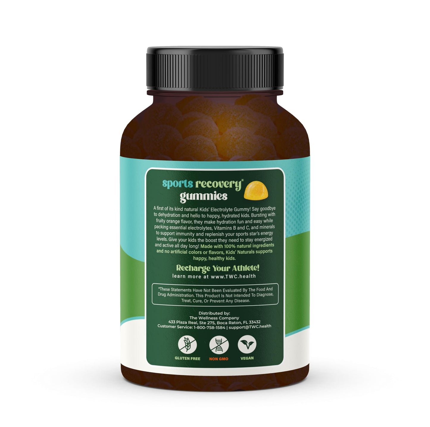 Gomitas naranja natural The Wellness Company para niños deportistas