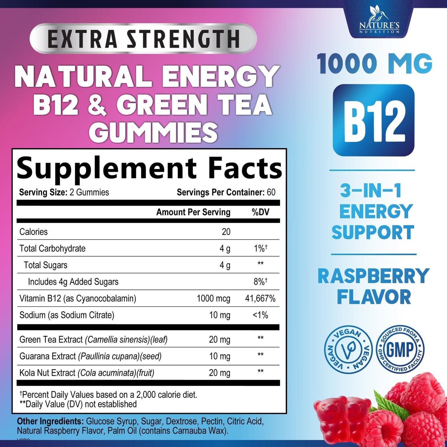 Gomitas naturales vitamina b12 energía sabor frutas del bosque