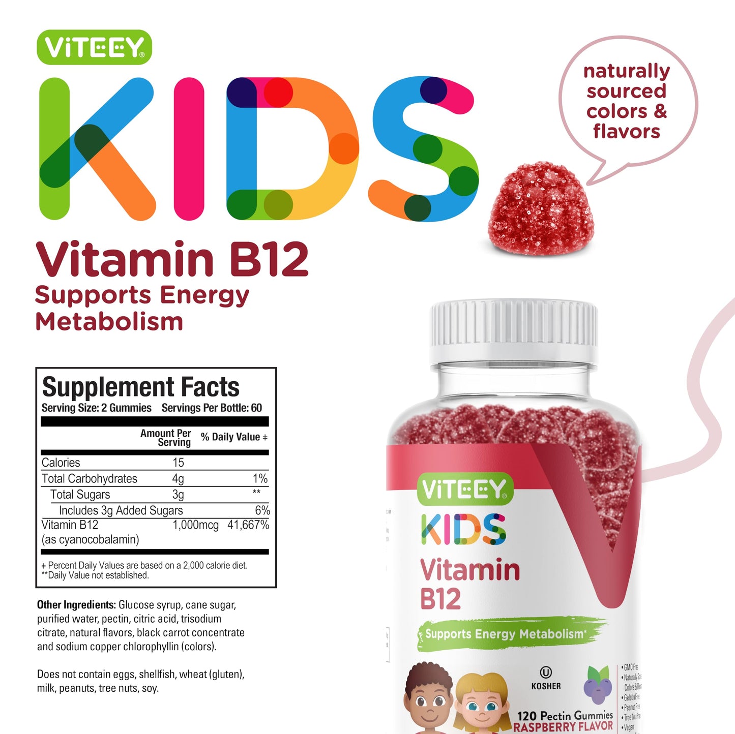 Gomitas naturales vitamina b12 para niños sin gelatina