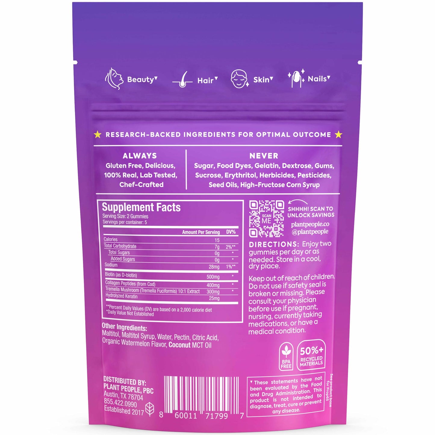 Gomitas naturales WonderBeauty para belleza piel y cabello