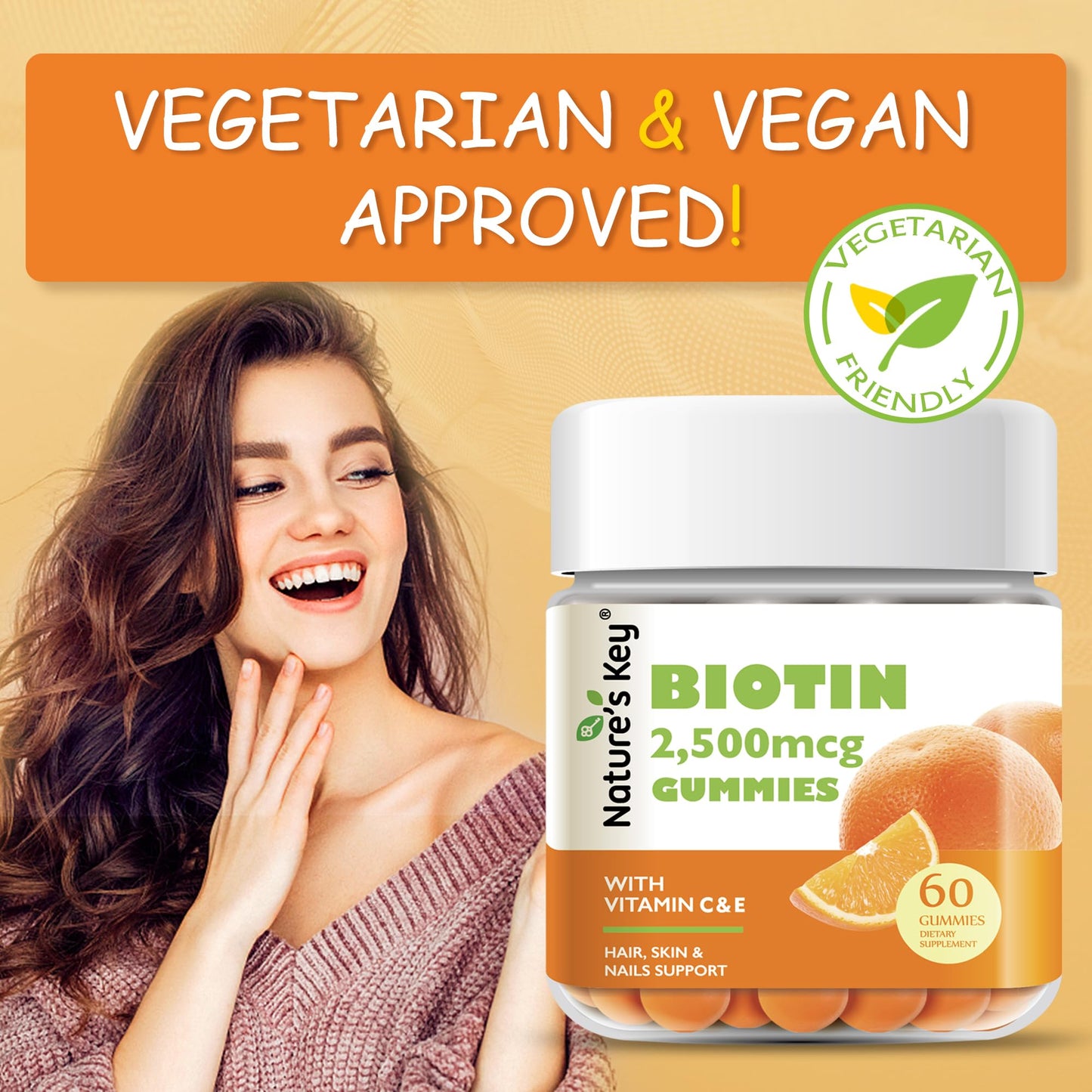 Gomitas Nature's Key sabor naranja para cabello y piel