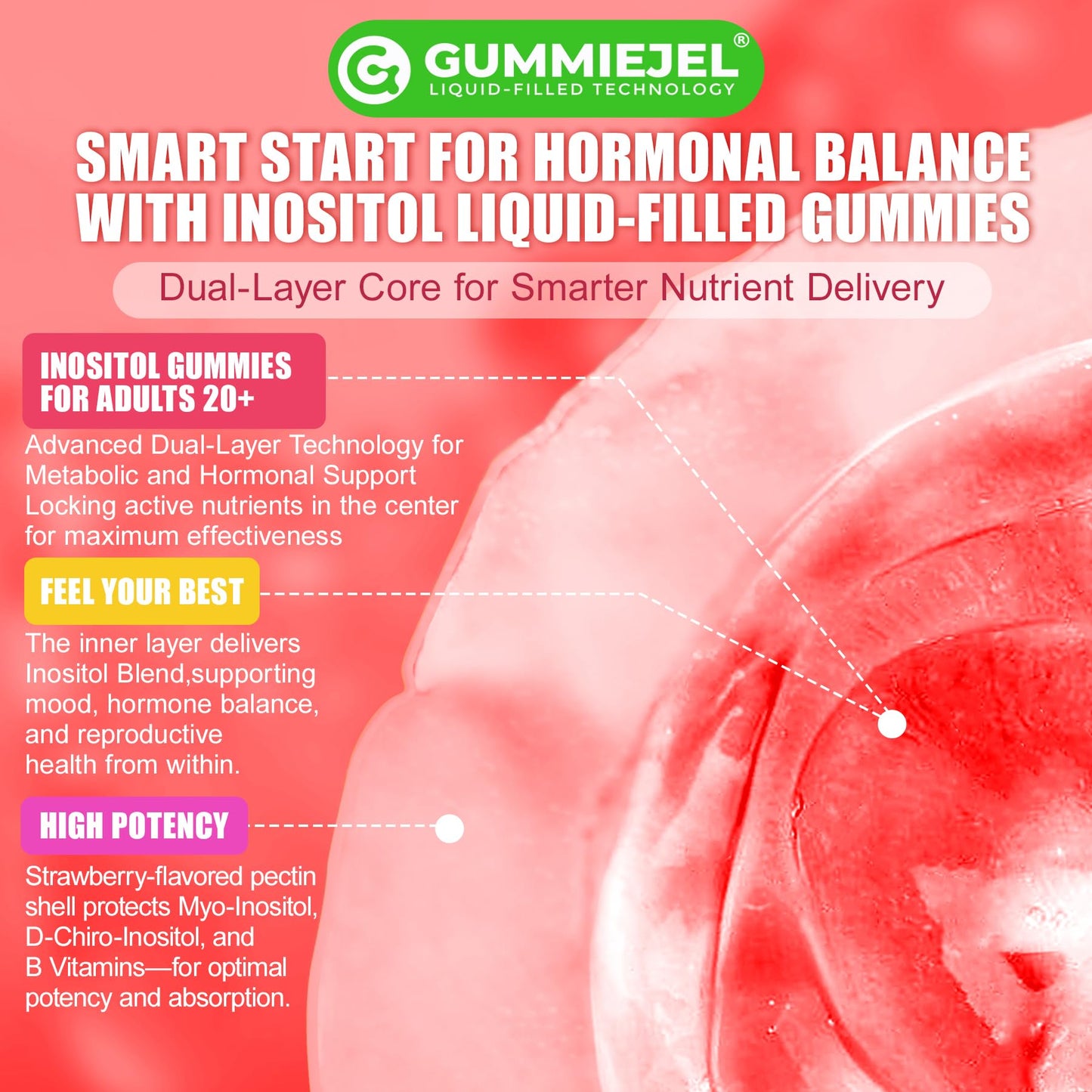 Cerca de gomitas Nextdia con myo-inositol y d-chiro inositol equilibrado 40:1