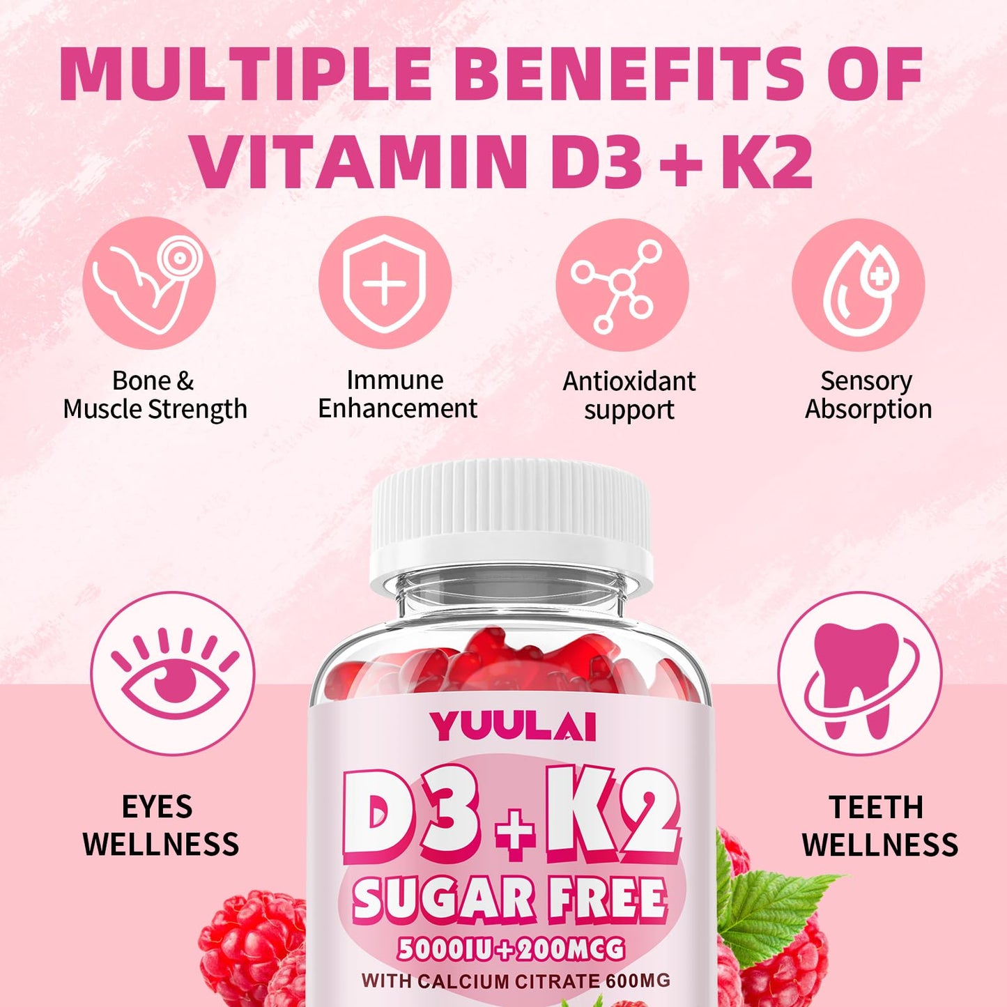 Gomitas pack doble YUULAI vitamina D3 K2 120 unidades