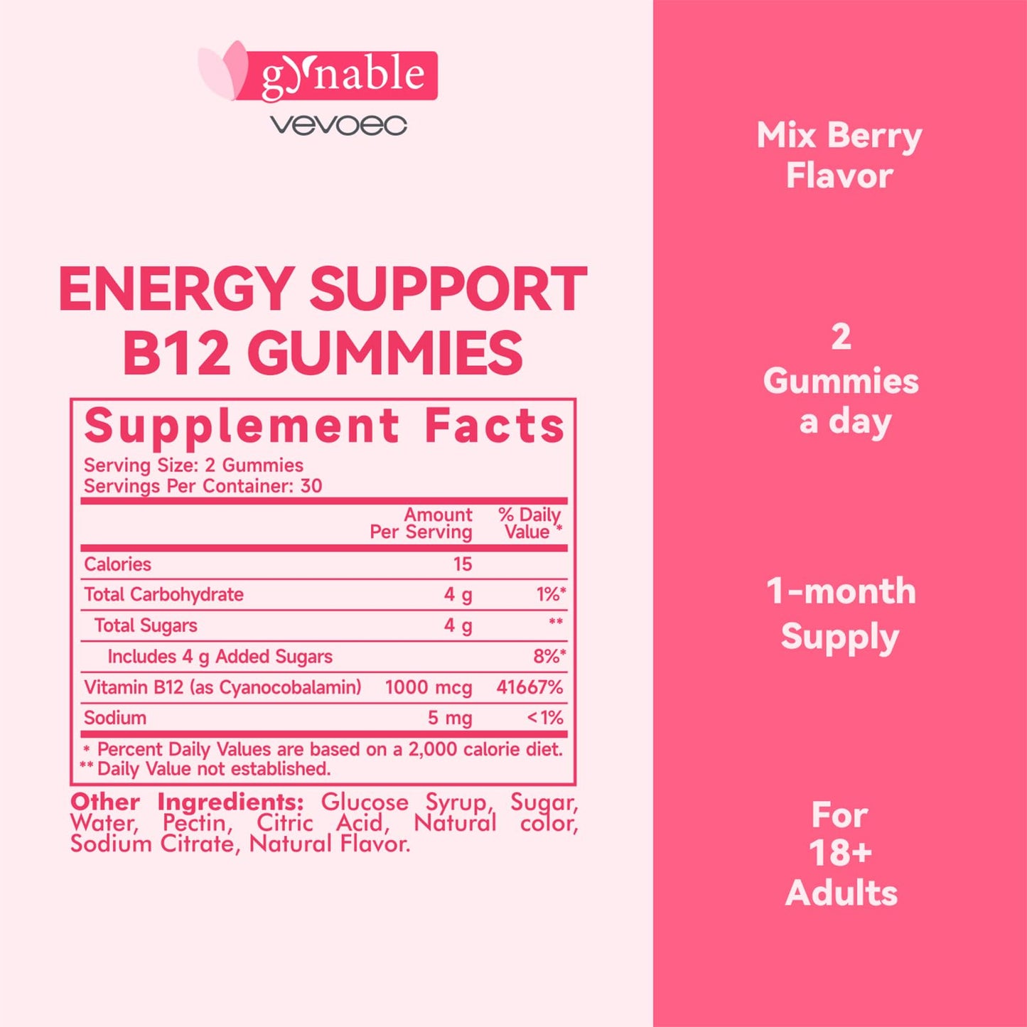 Gomitas rosa y blanco vitamina B12 Vevoec