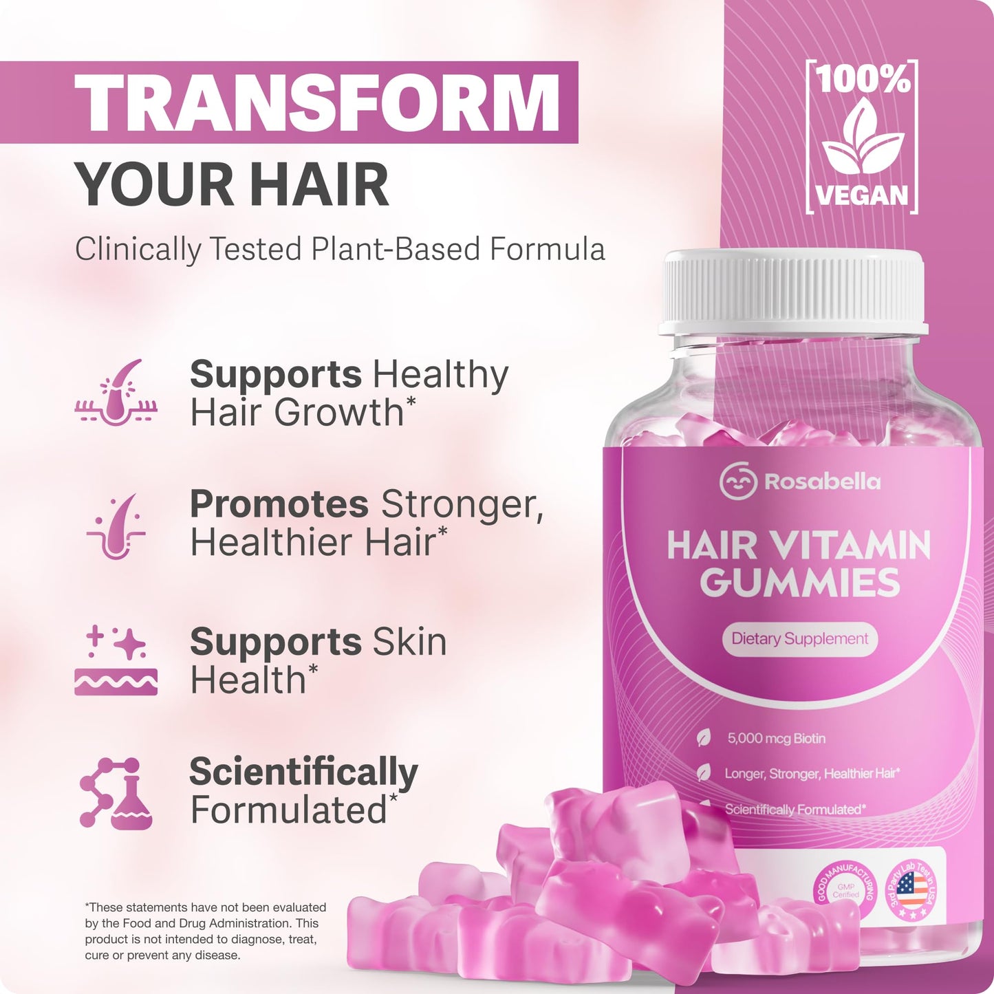gomitas rosabella con vitaminas zinc b12 d para cabello