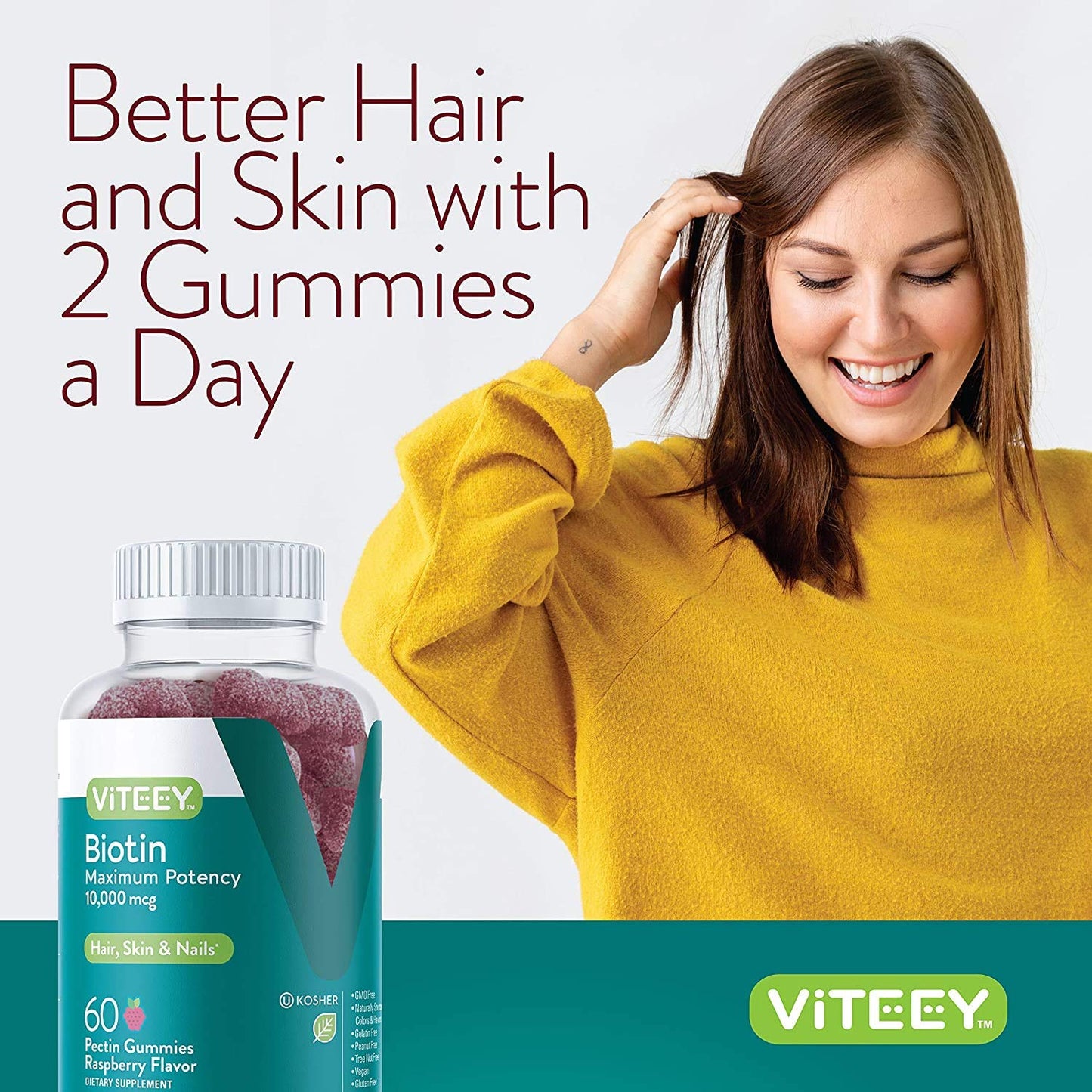 Gomitas sabor frambuesa para crecimiento fuerte cabello y uñas
