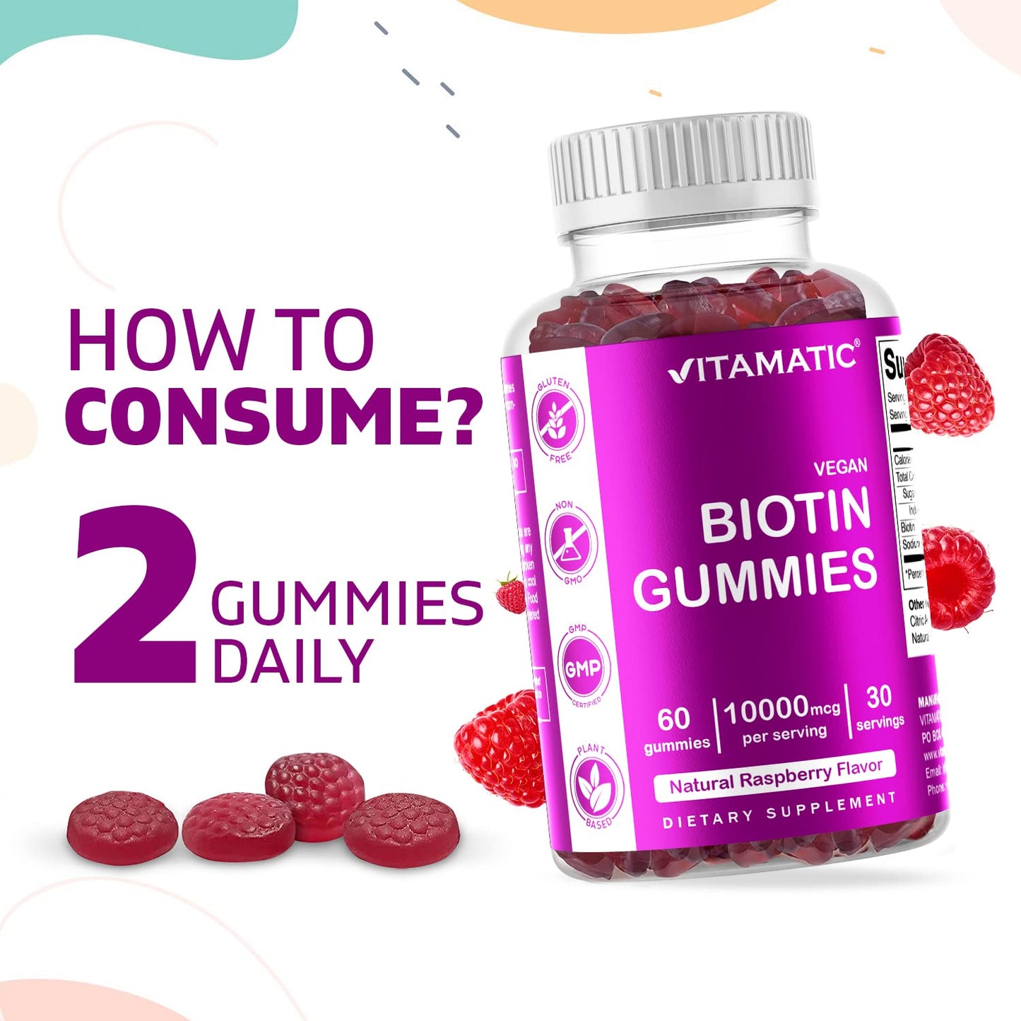 Gomitas sin almidón soya huevo Vitamatic biotina sin conservadores