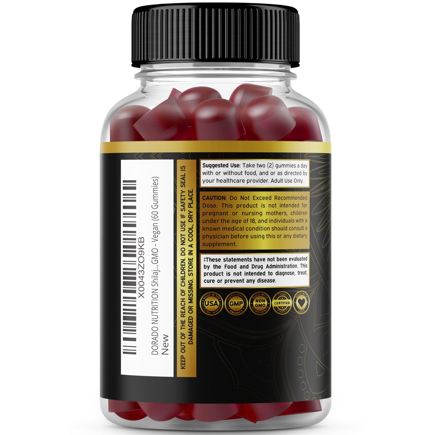 Gomitas sin azúcar Shilajit y vitamina ADK Dorado Nutrition