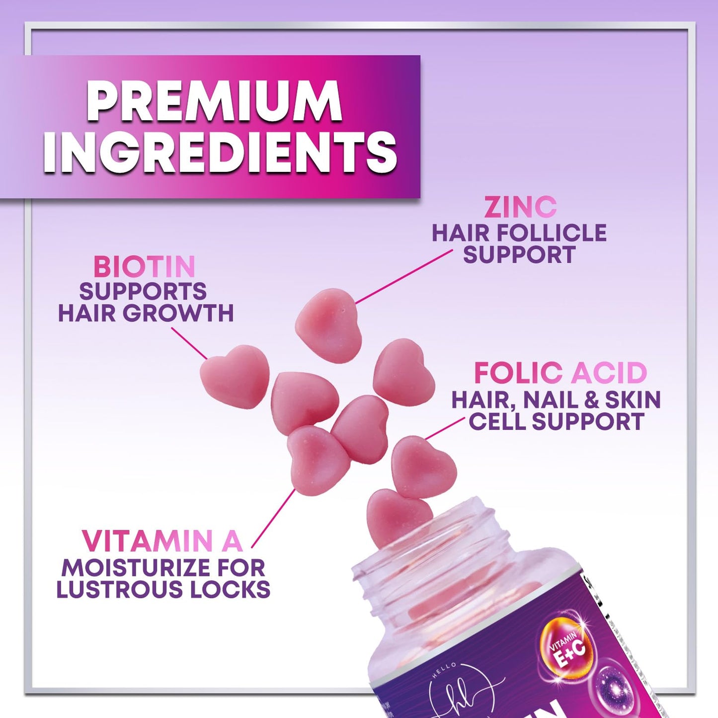Gomitas para uñas y cabello fuertes con biotina y zinc