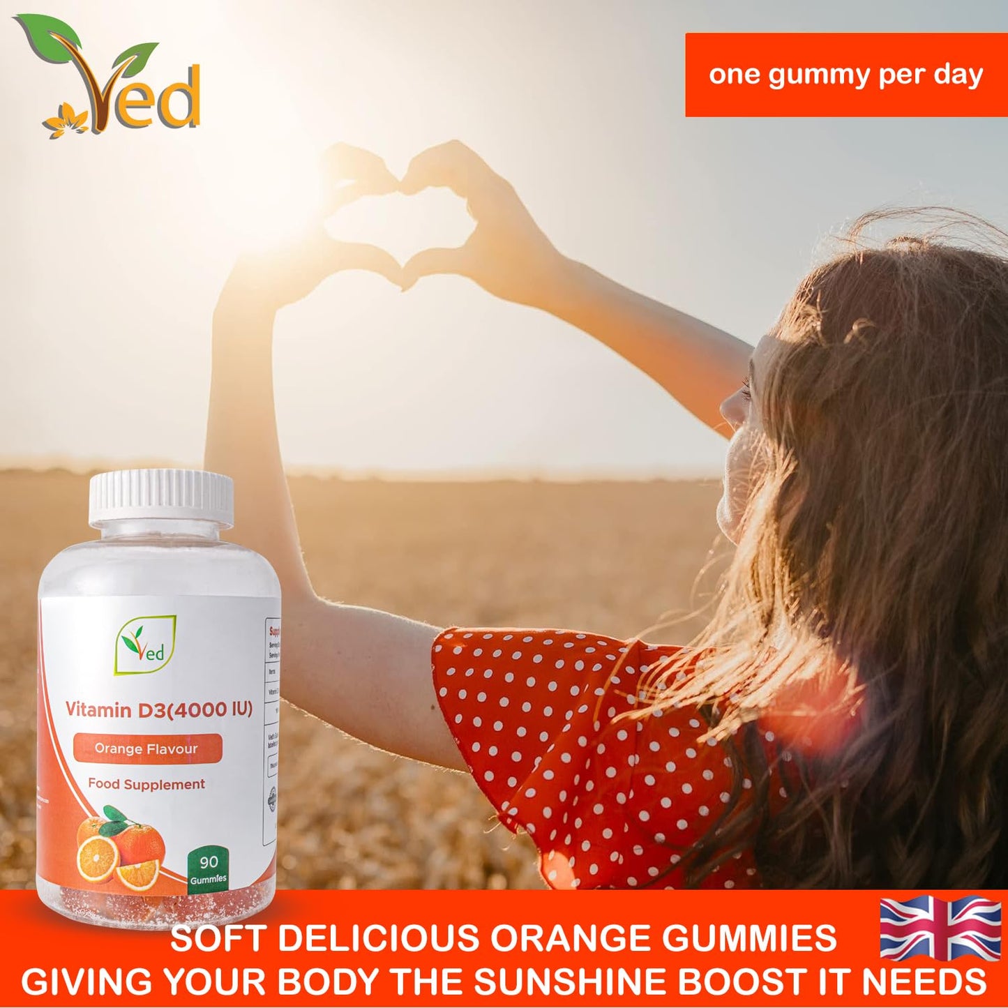 Gomitas Ved Vitamina D3 en fondo blanco