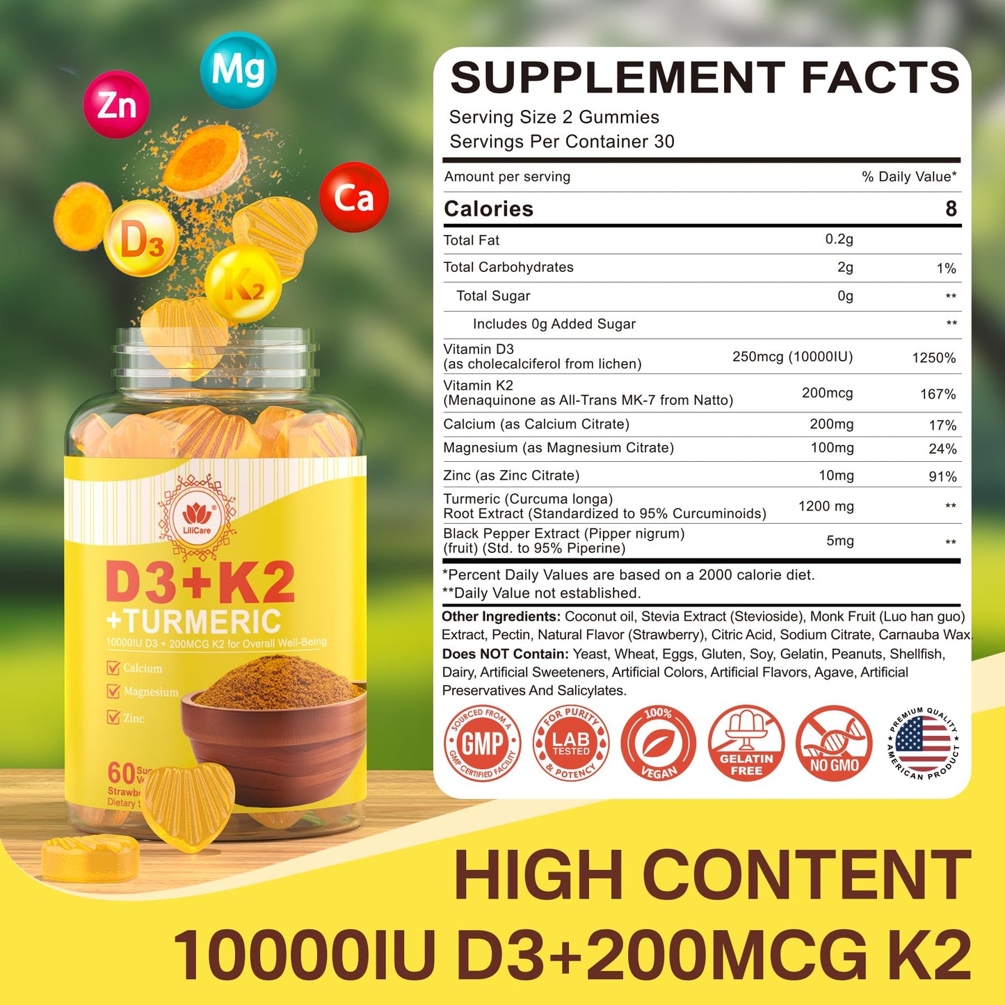 Gomitas veganas LiliCare vitamina D3 K2 textura y color amarillo